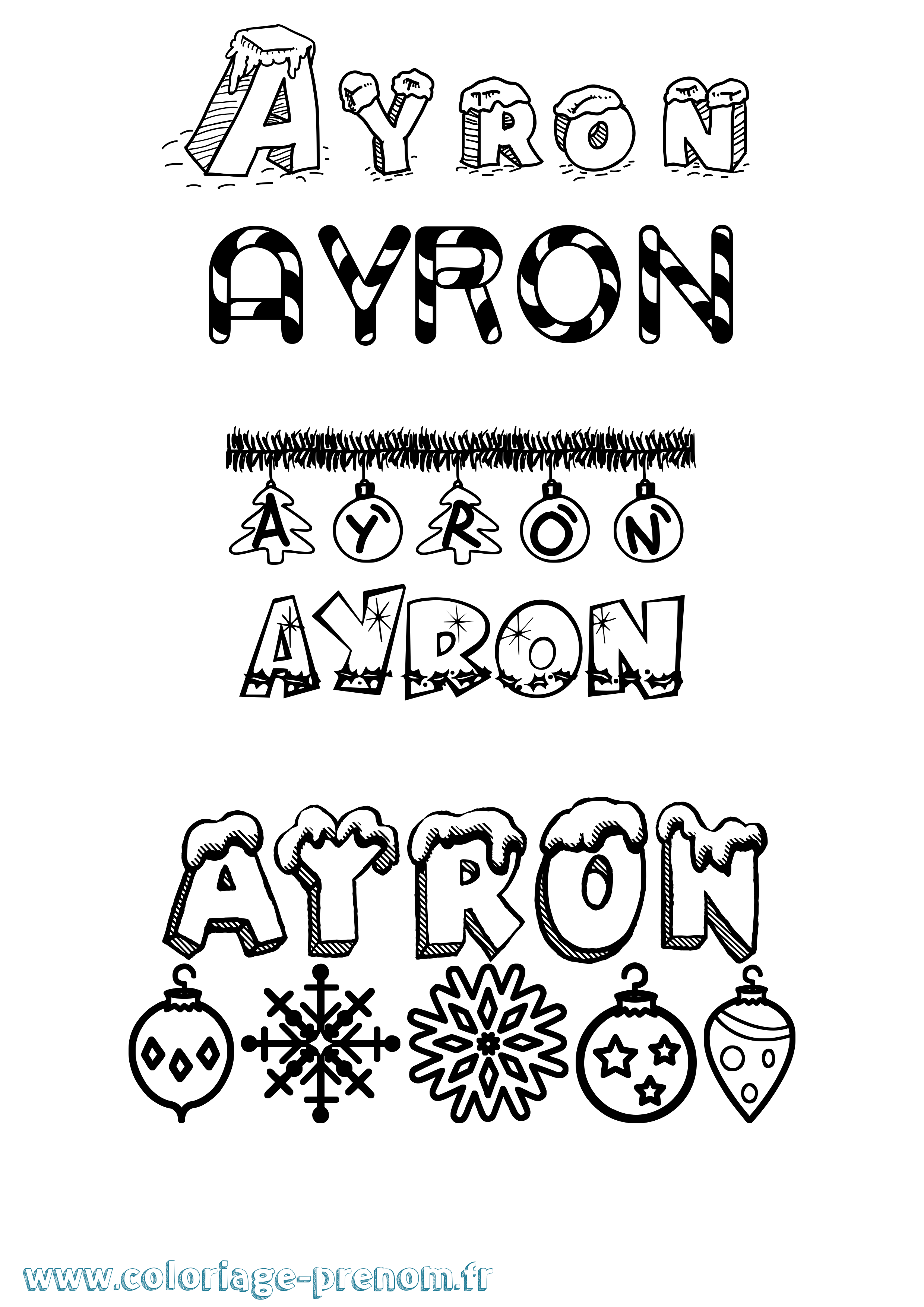 Coloriage Ayron Noël Coloriage prénom Ayron Noël