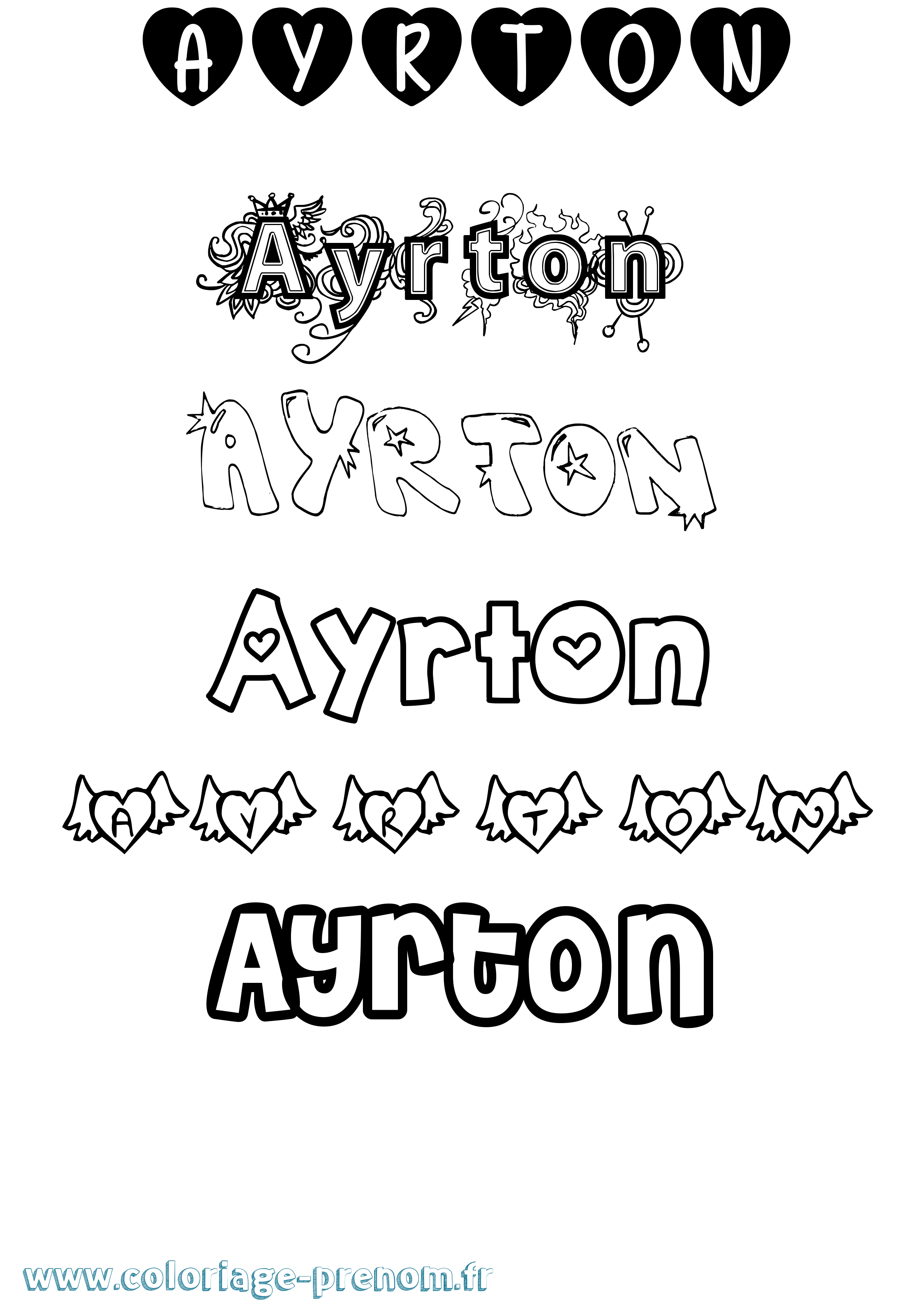 Coloriage prénom Ayrton Girly