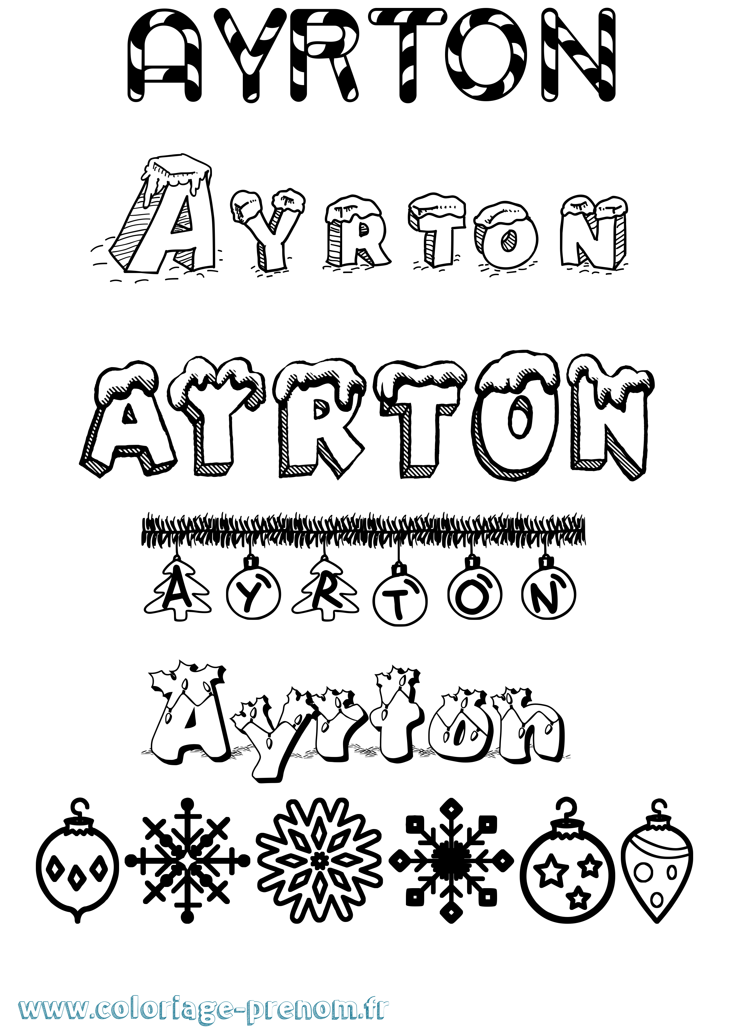 Coloriage prénom Ayrton Noël