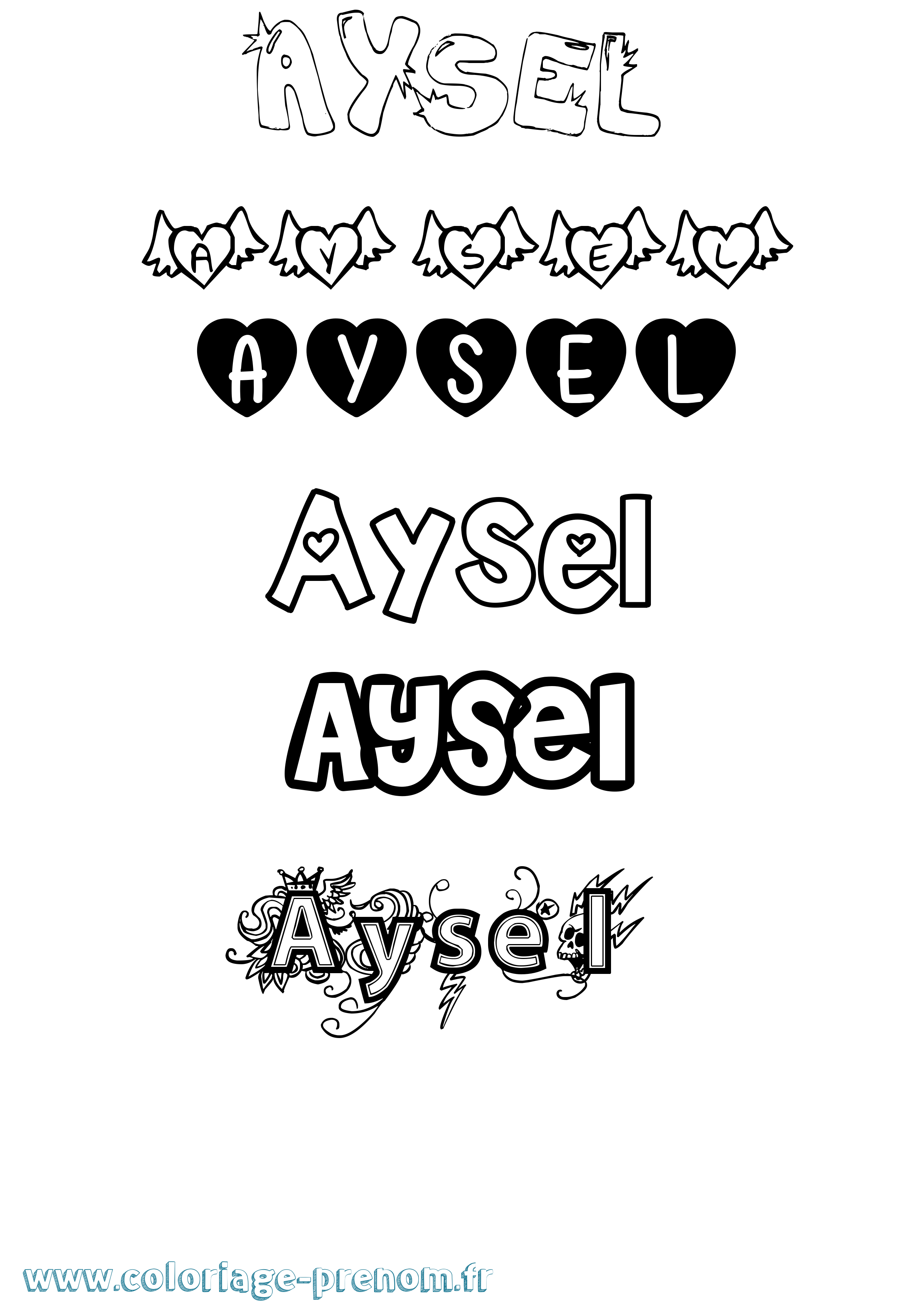 Coloriage prénom Aysel Girly