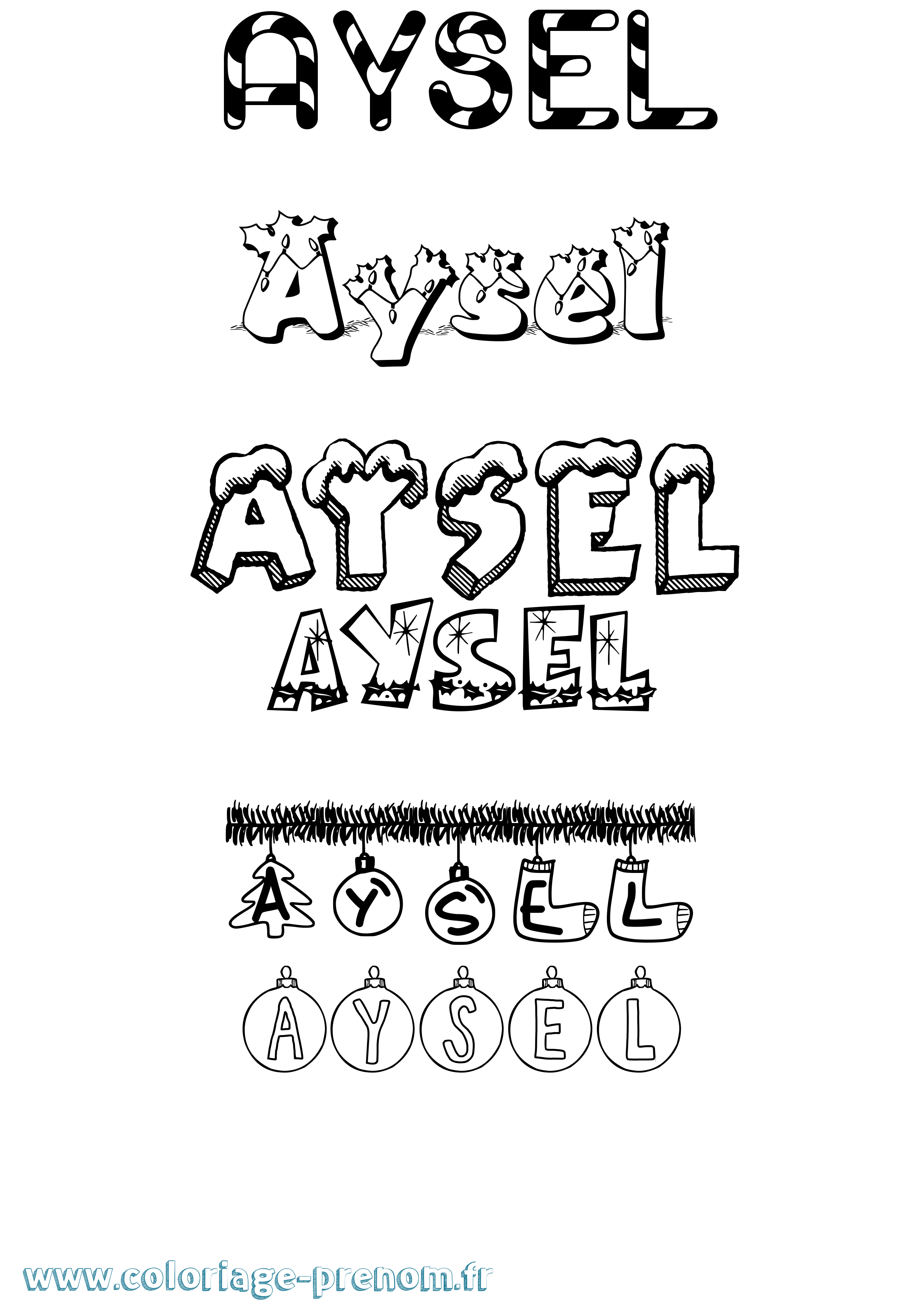Coloriage prénom Aysel Noël