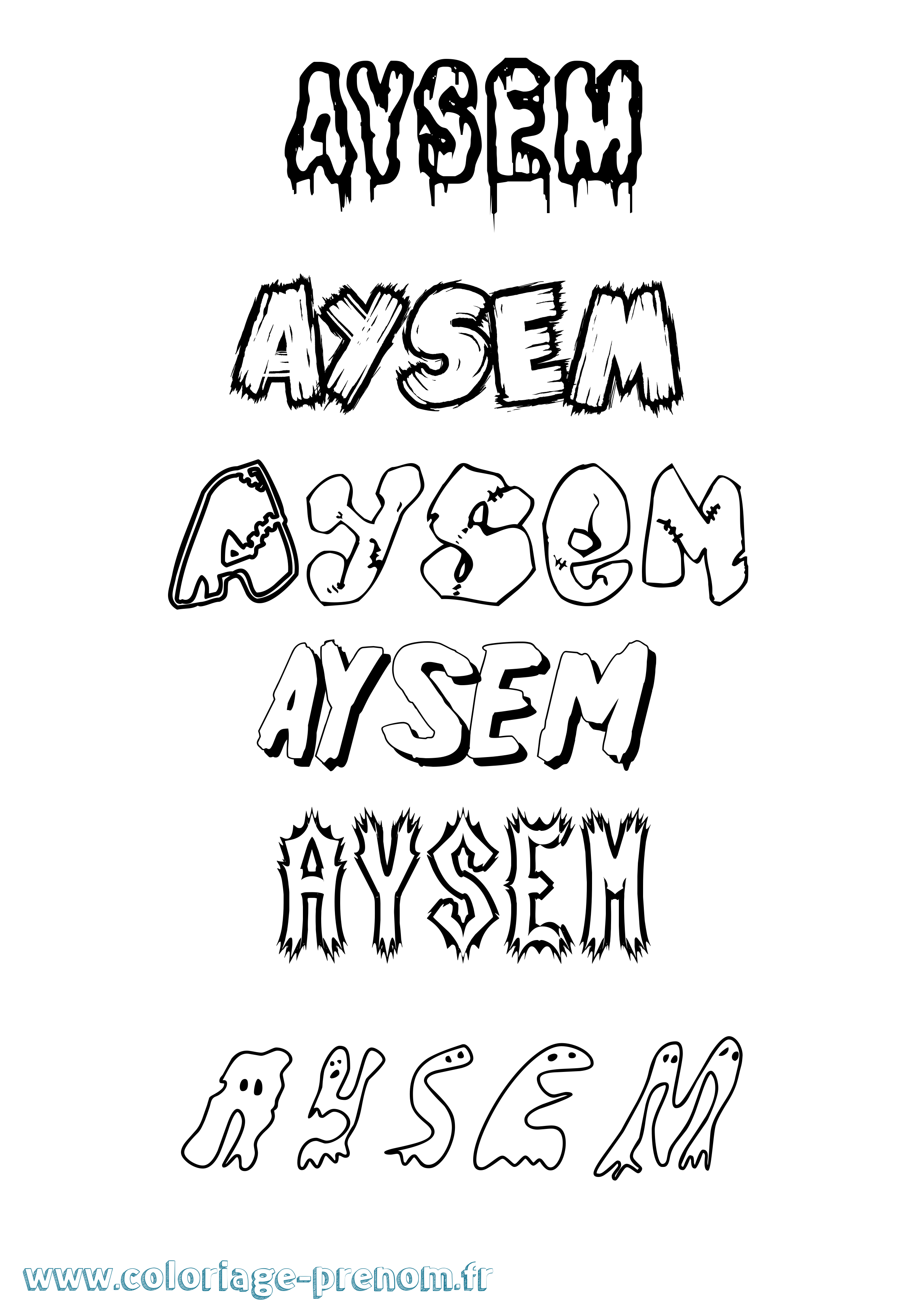 Coloriage Aysem Frisson Coloriage prénom Aysem Frisson