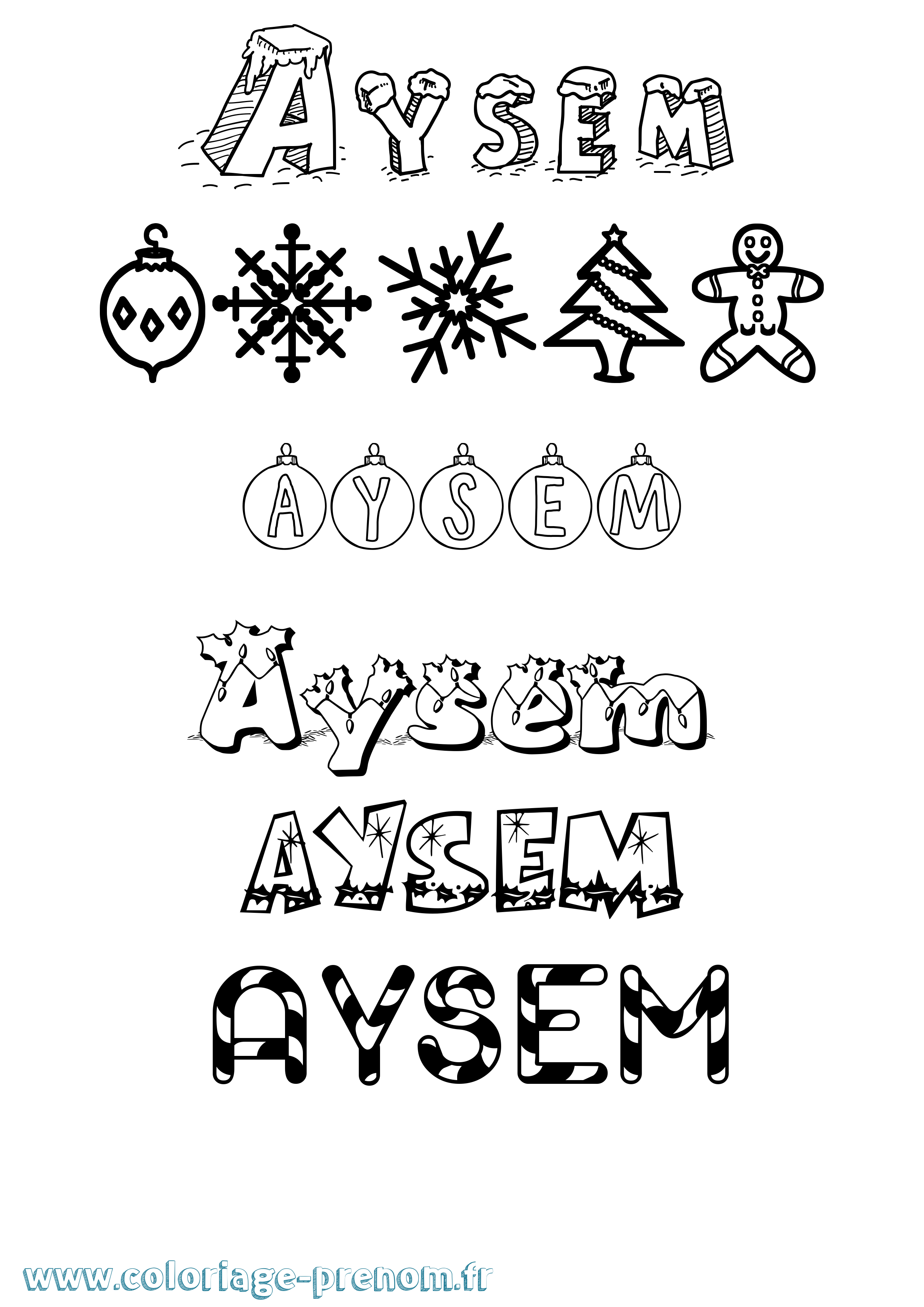 Coloriage Aysem Noël Coloriage prénom Aysem Noël