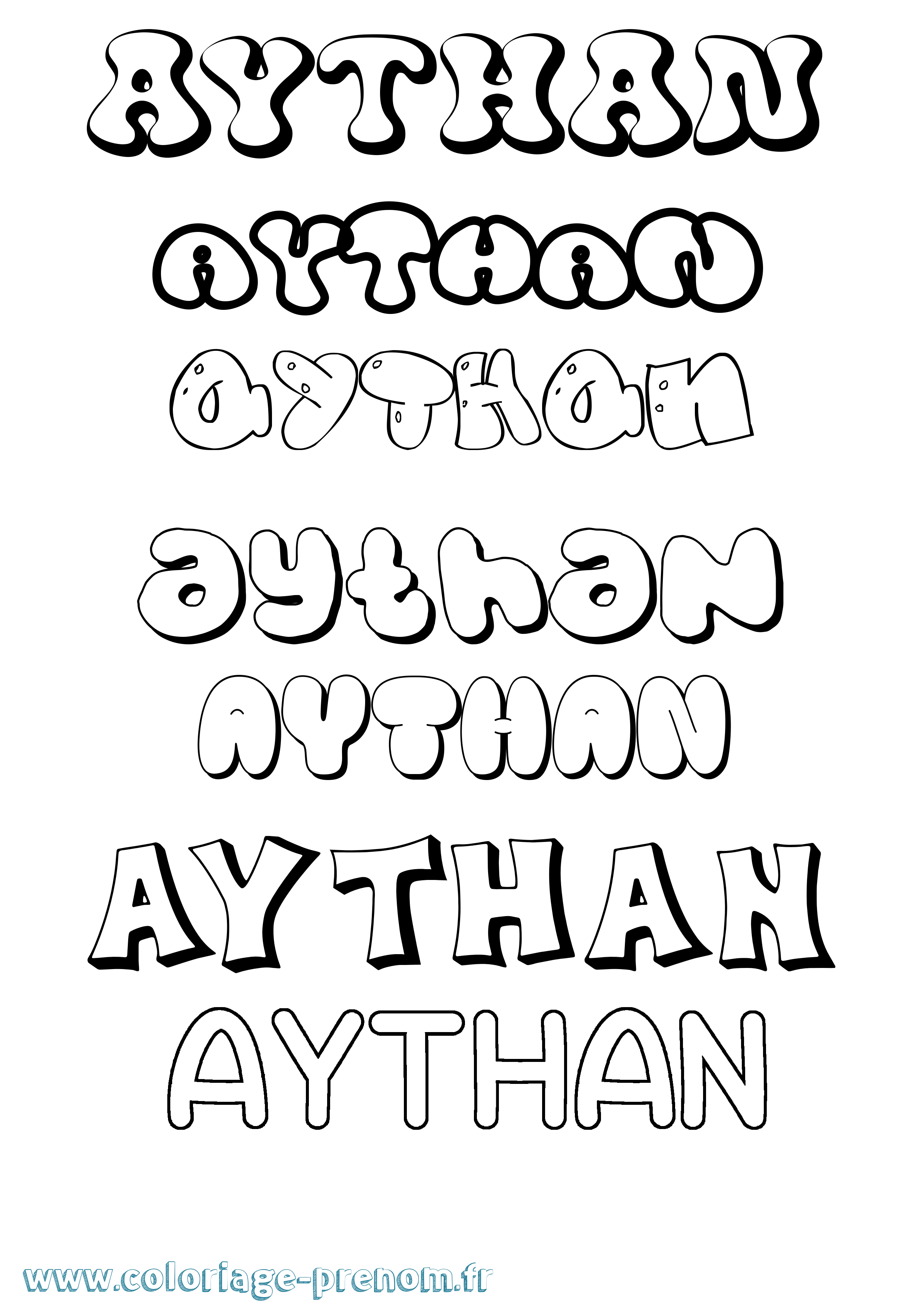 Coloriage prénom Aythan Bubble