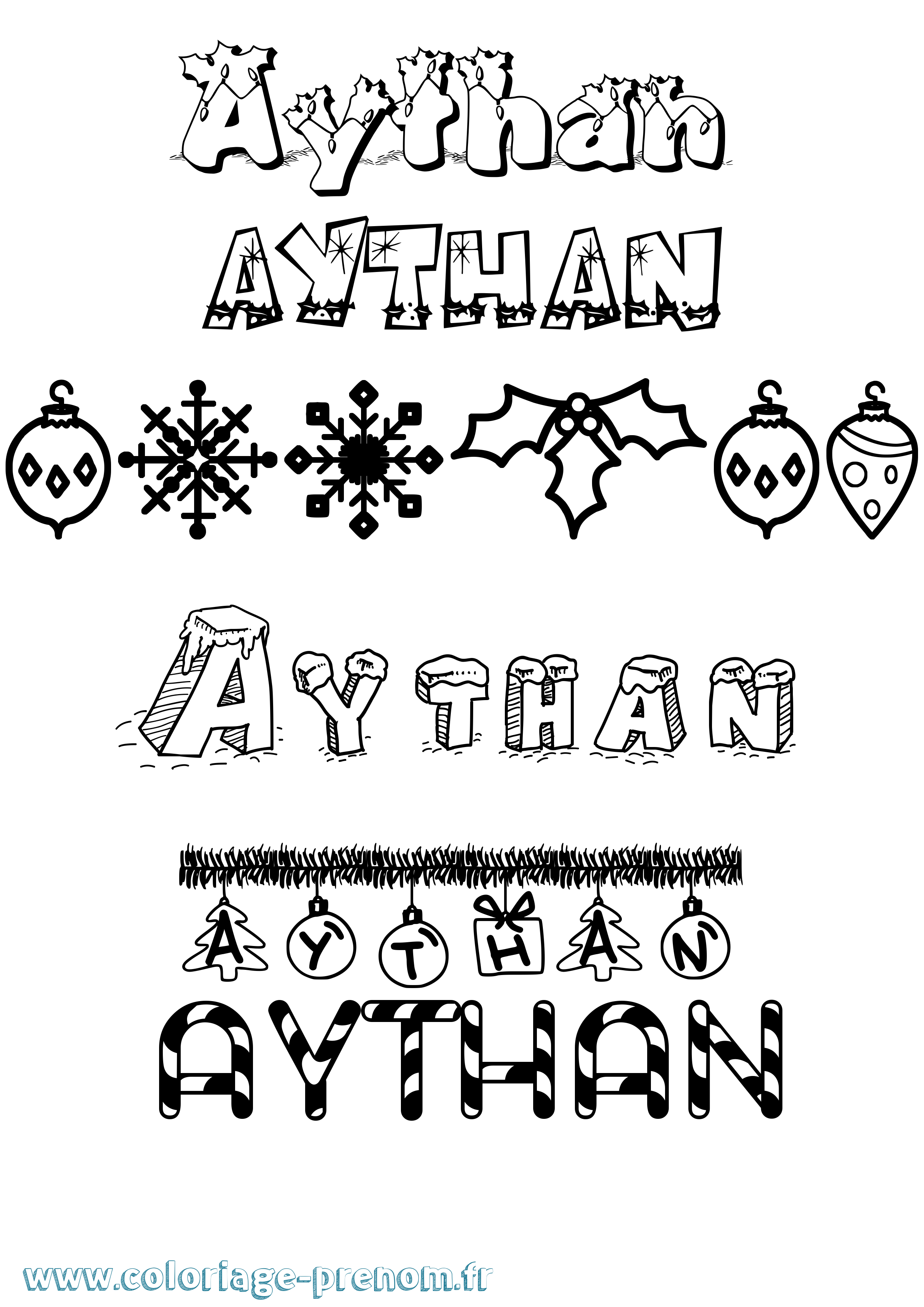 Coloriage prénom Aythan Noël