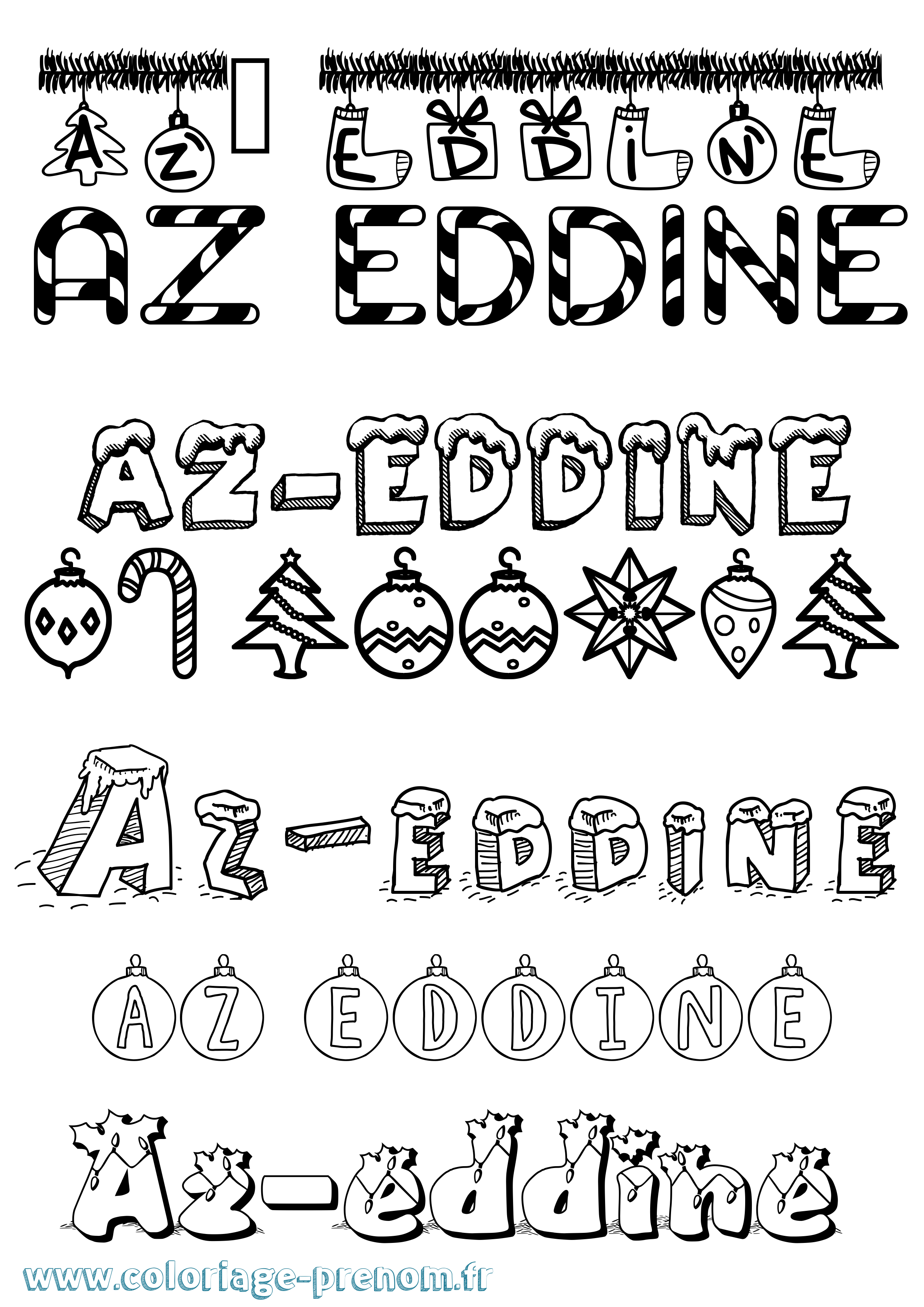 Coloriage Az-Eddine Noël Coloriage prénom Az-Eddine Noël
