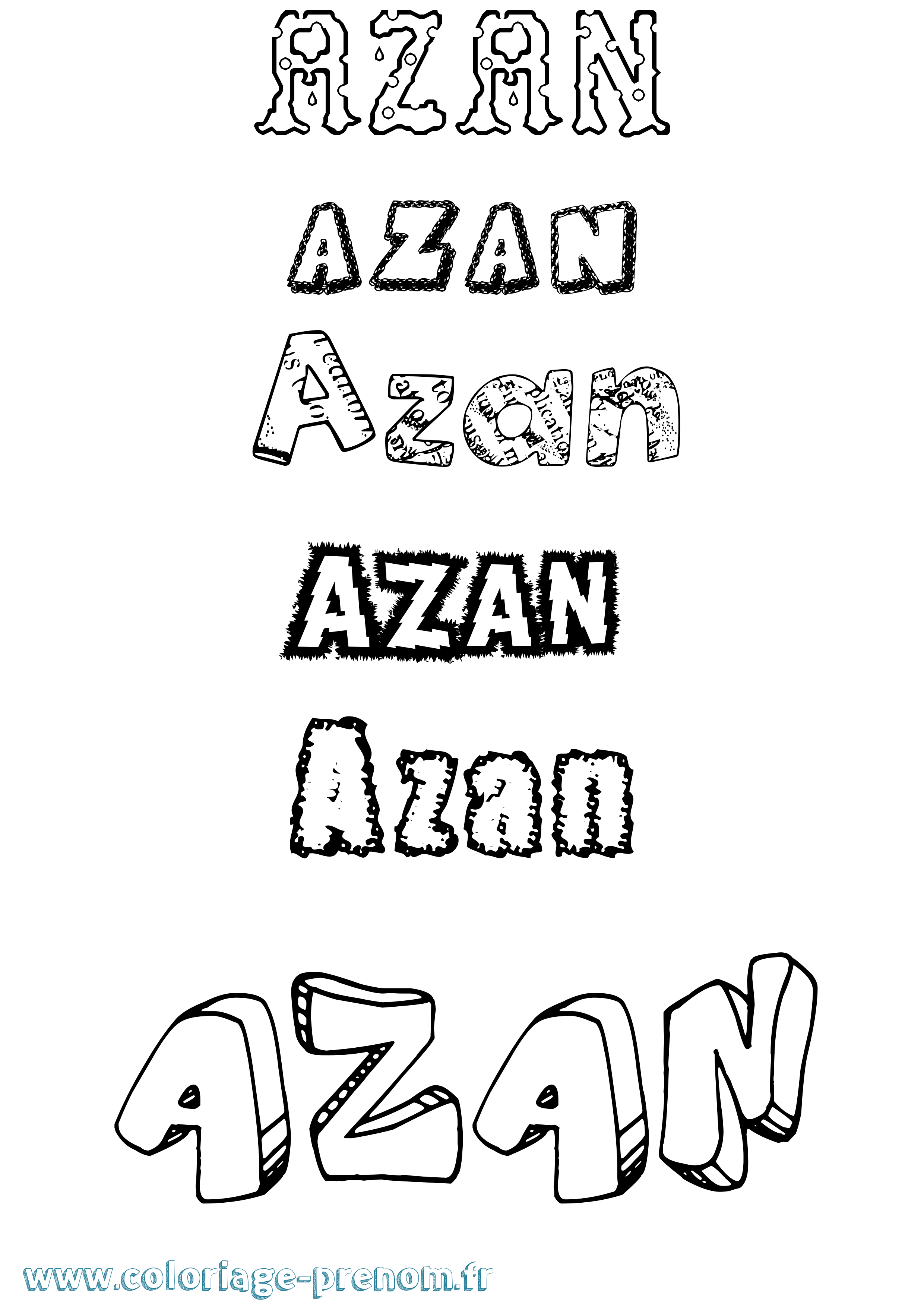 Coloriage prénom Azan Destructuré