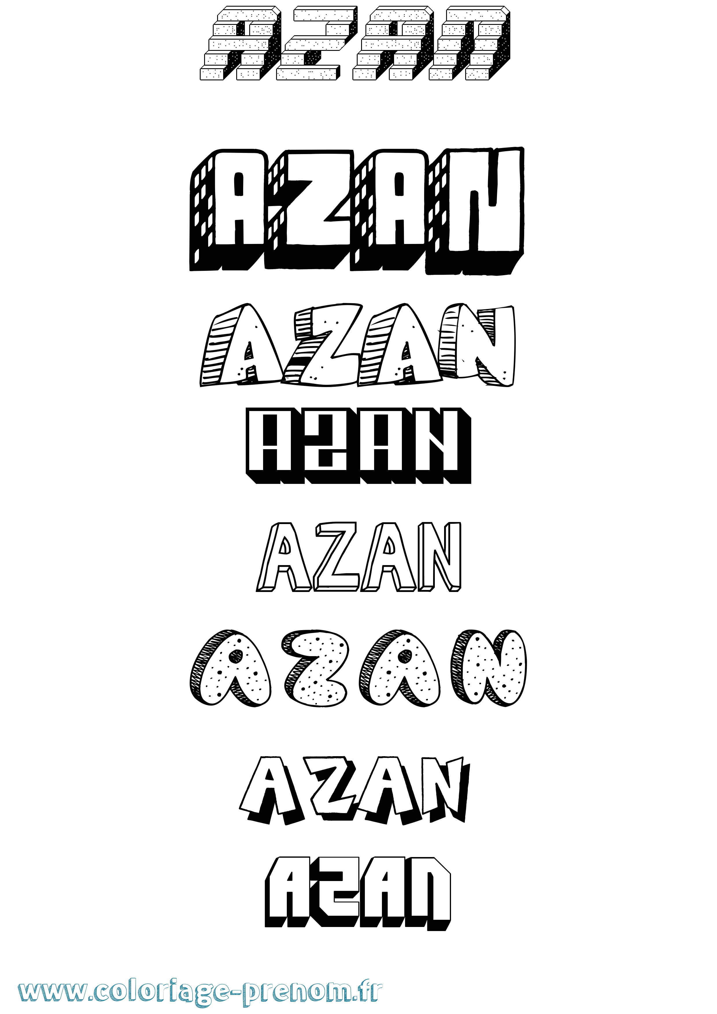 Coloriage prénom Azan Effet 3D