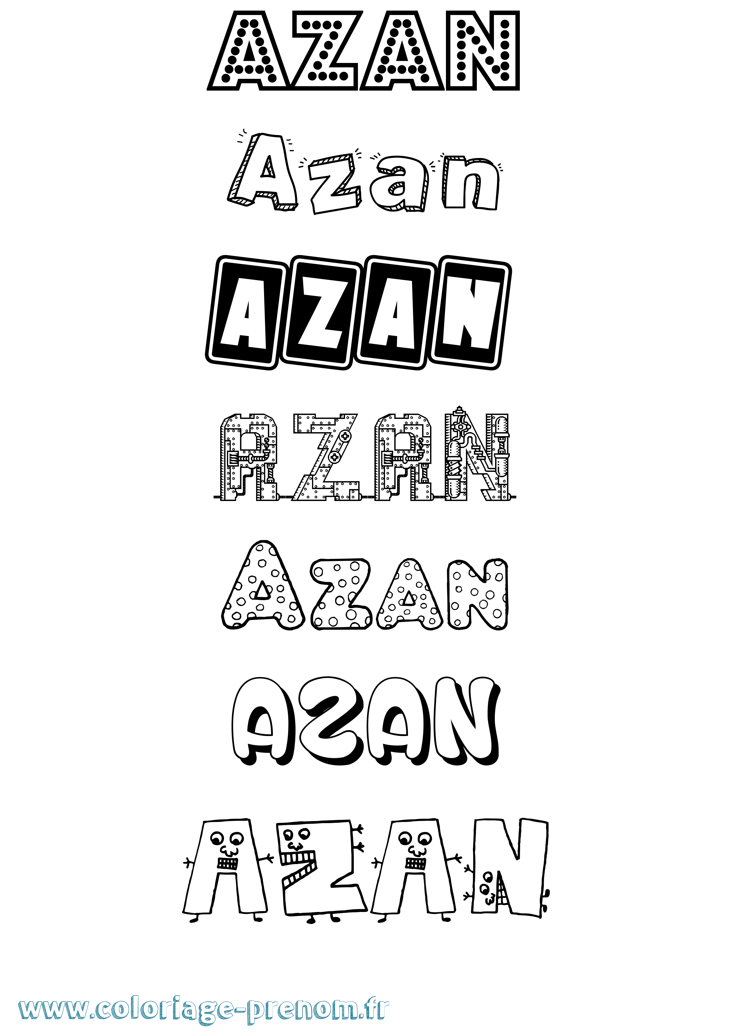 Coloriage prénom Azan Fun