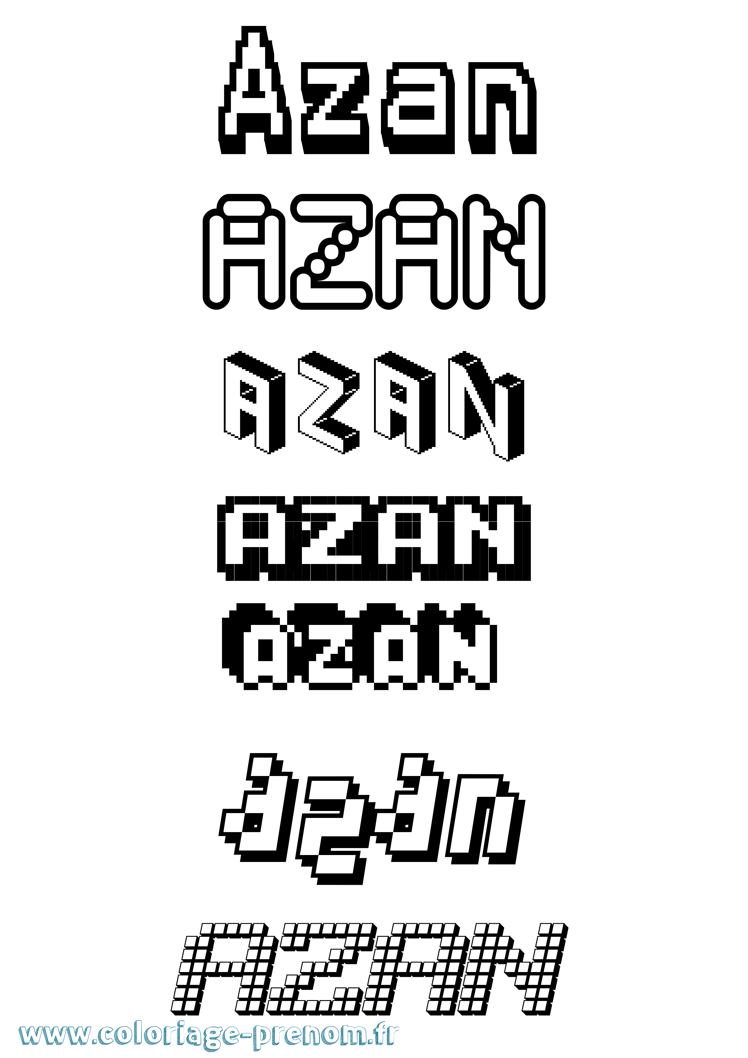 Coloriage prénom Azan Pixel