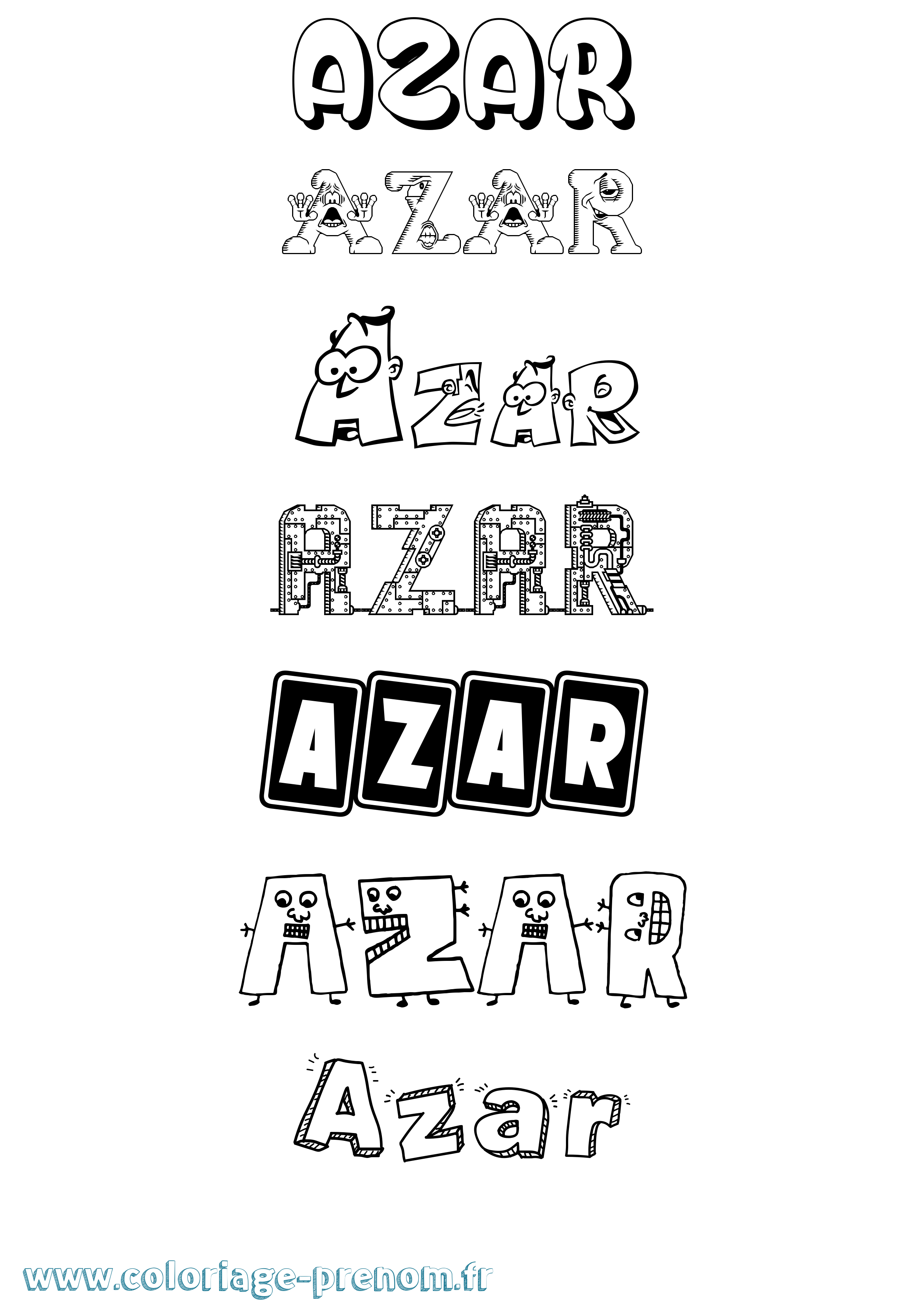 Coloriage prénom Azar Fun