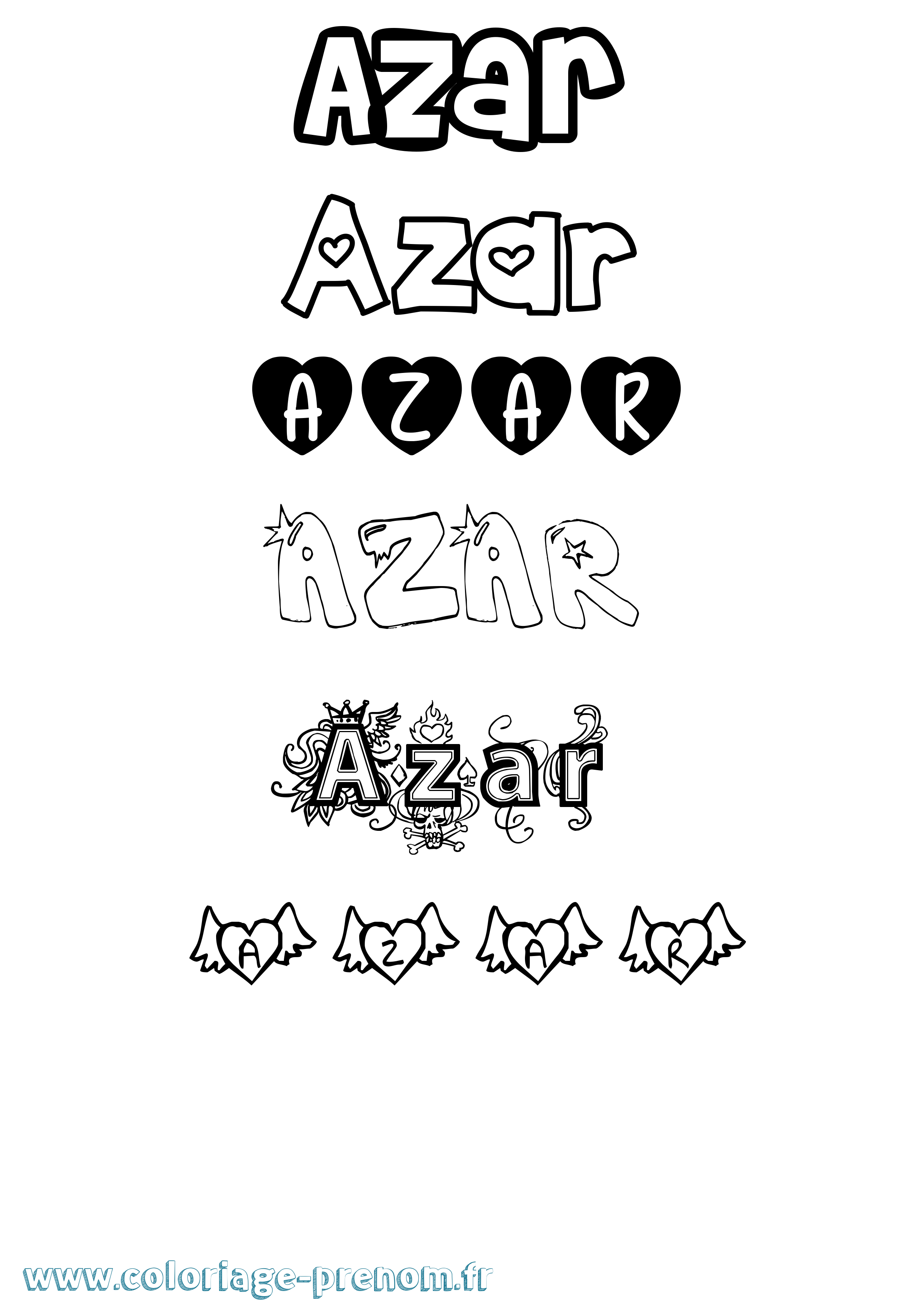 Coloriage prénom Azar Girly