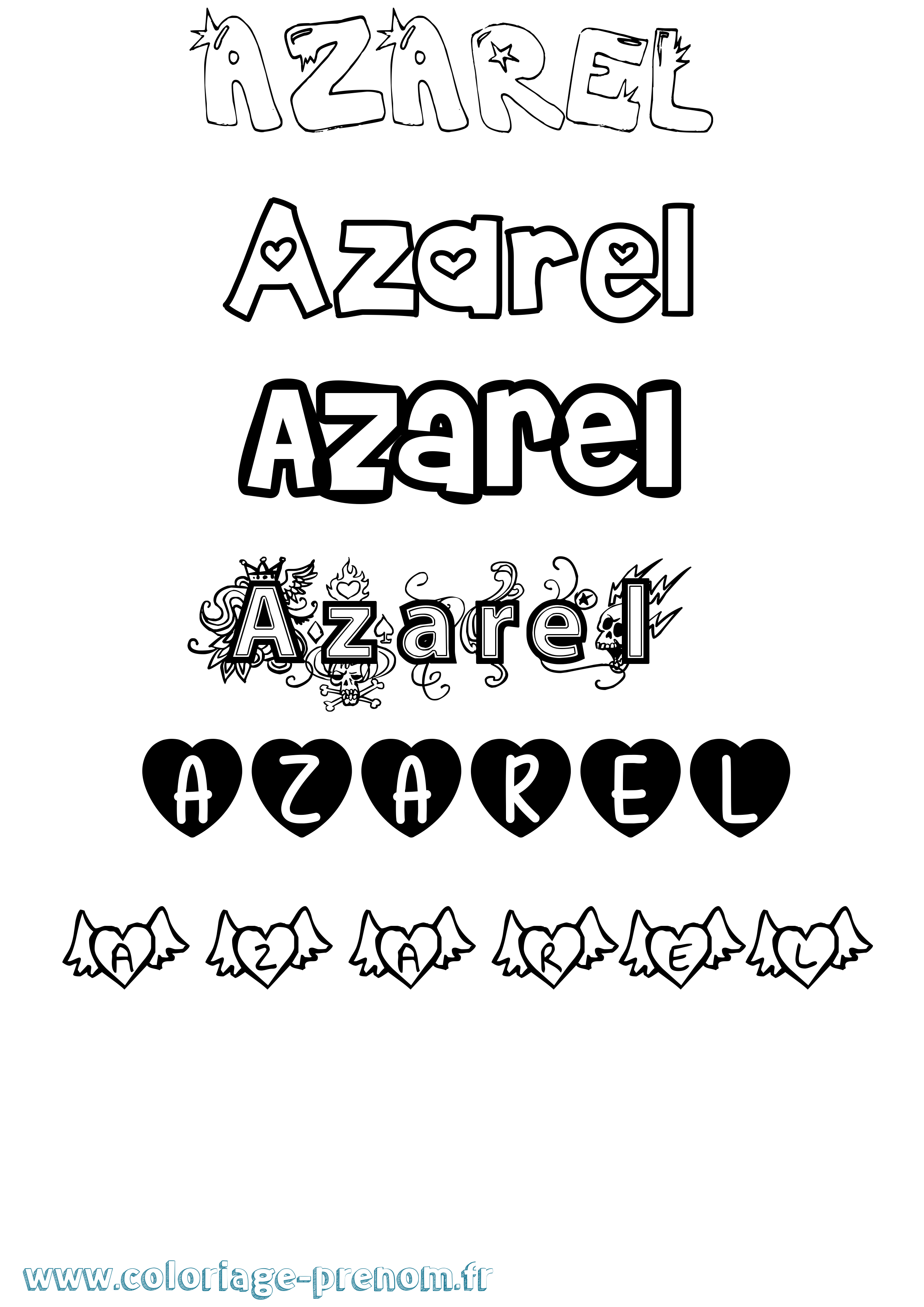 Coloriage prénom Azarel Girly