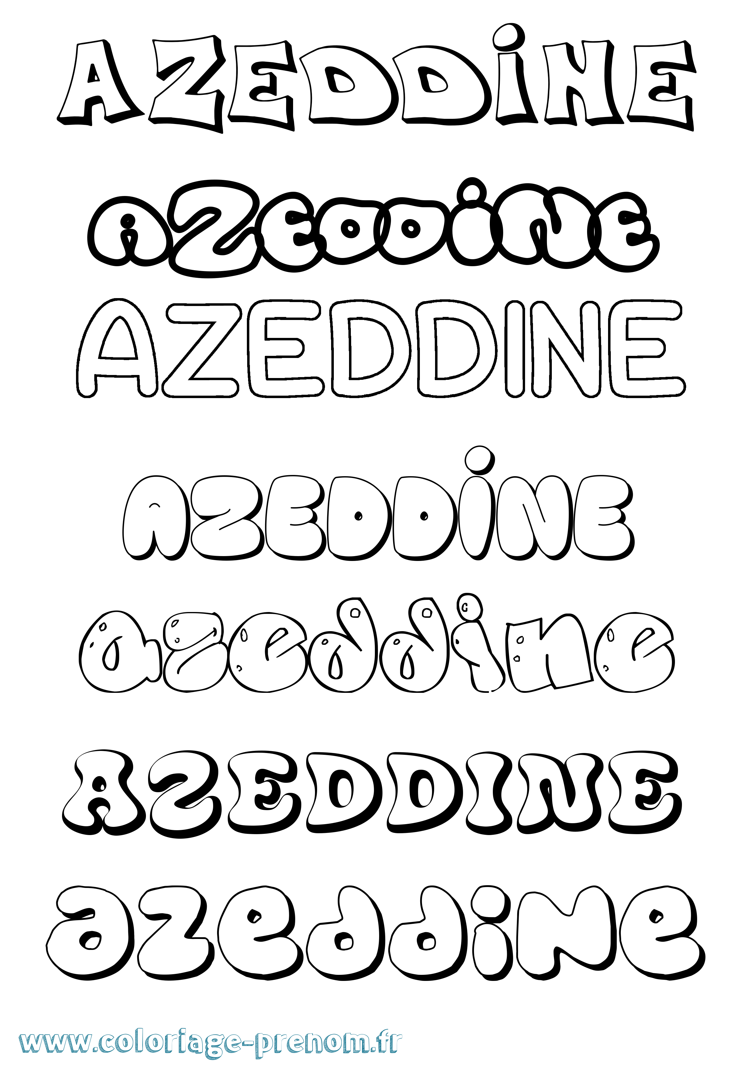 Coloriage prénom Azeddine Bubble