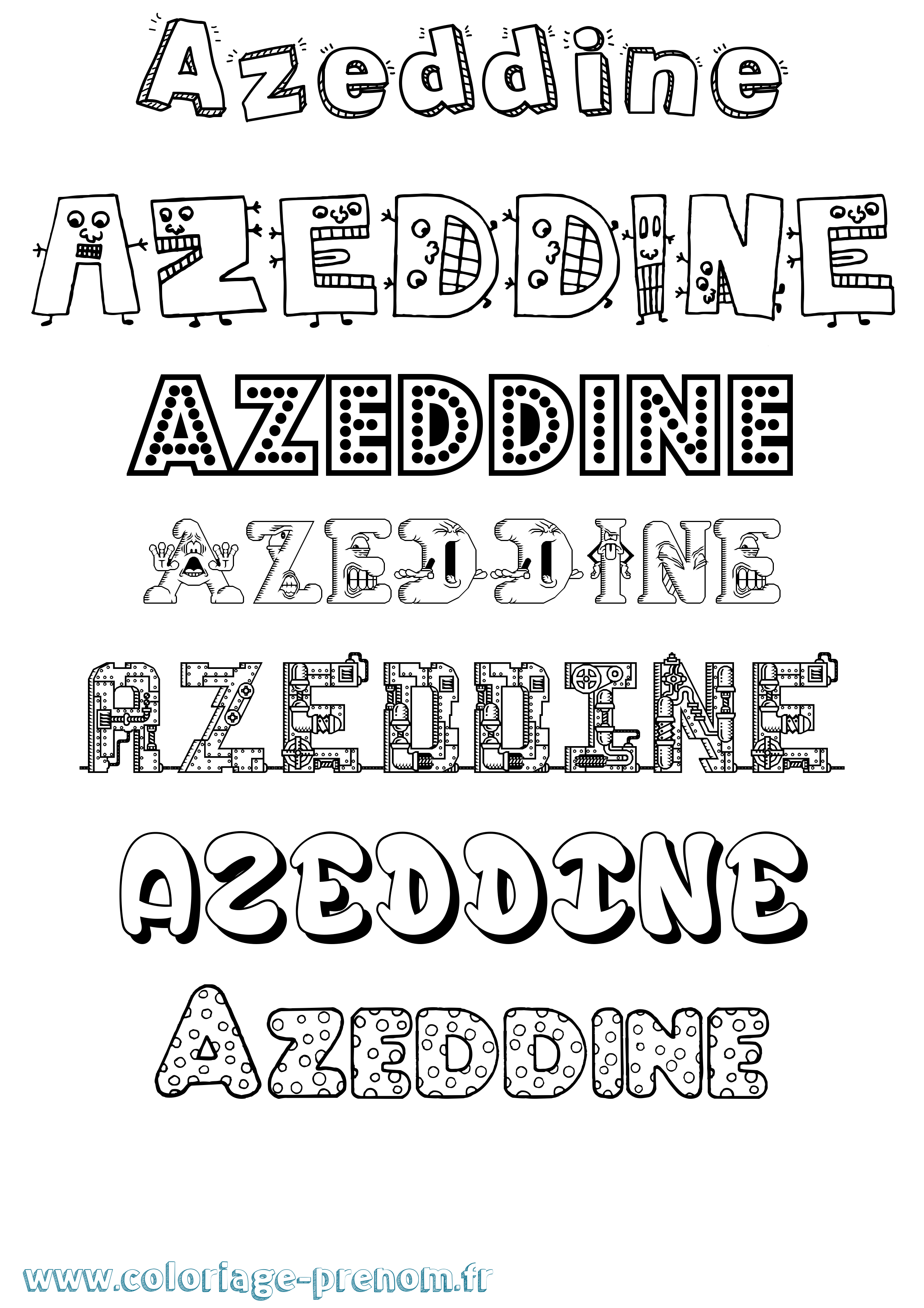Coloriage prénom Azeddine Fun