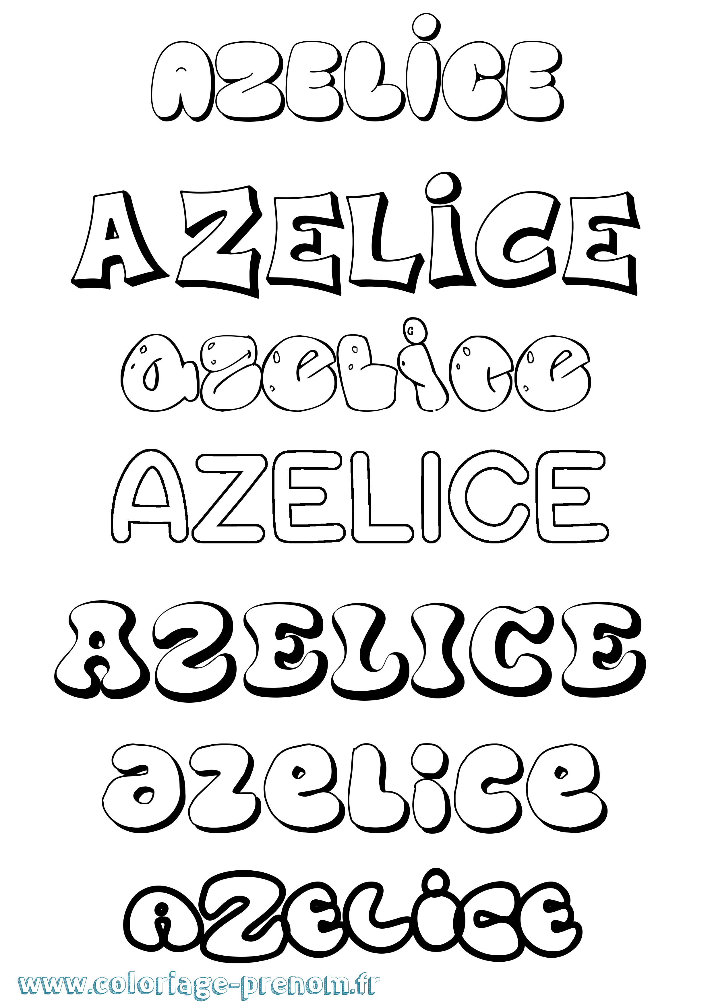 Coloriage prénom Azelice Bubble