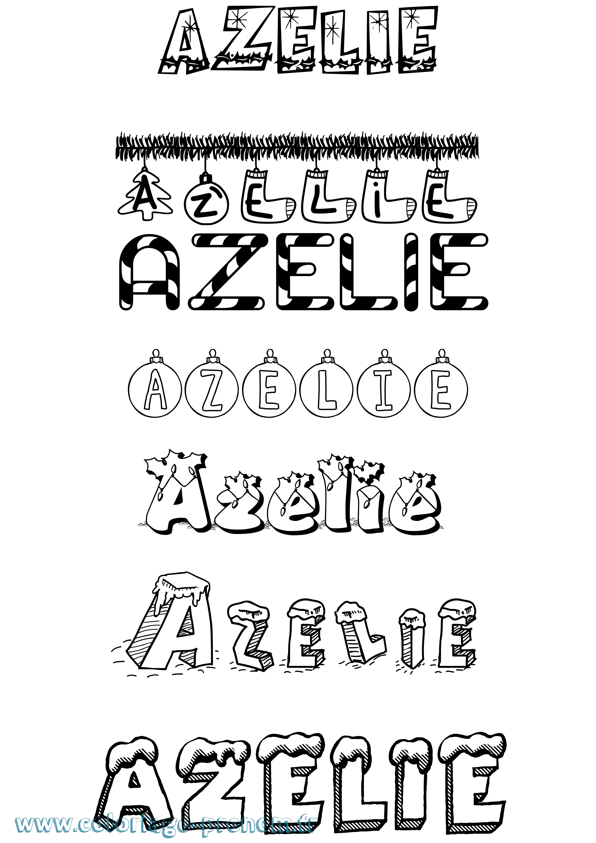 Coloriage prénom Azelie Noël