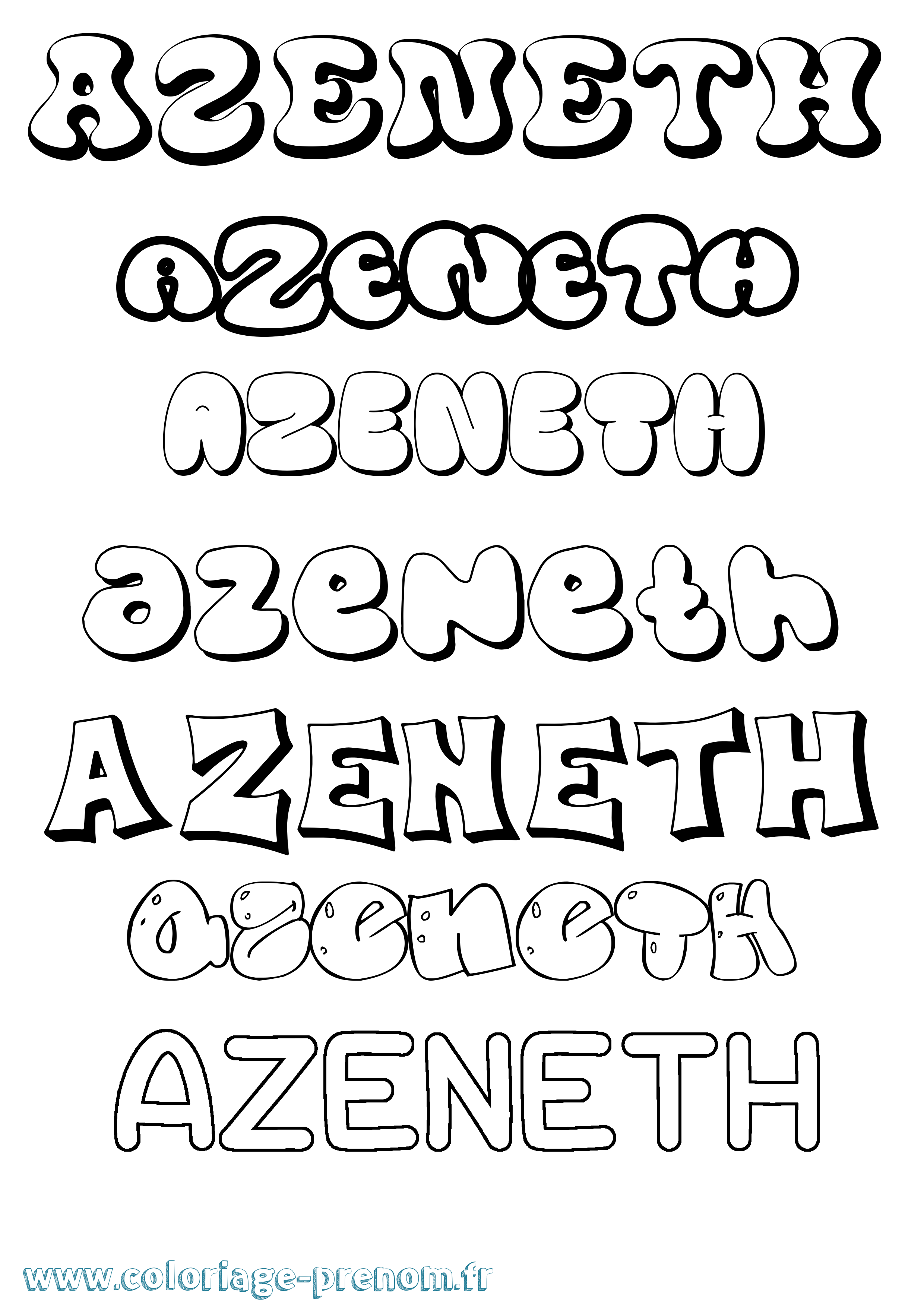 Coloriage prénom Azeneth Bubble