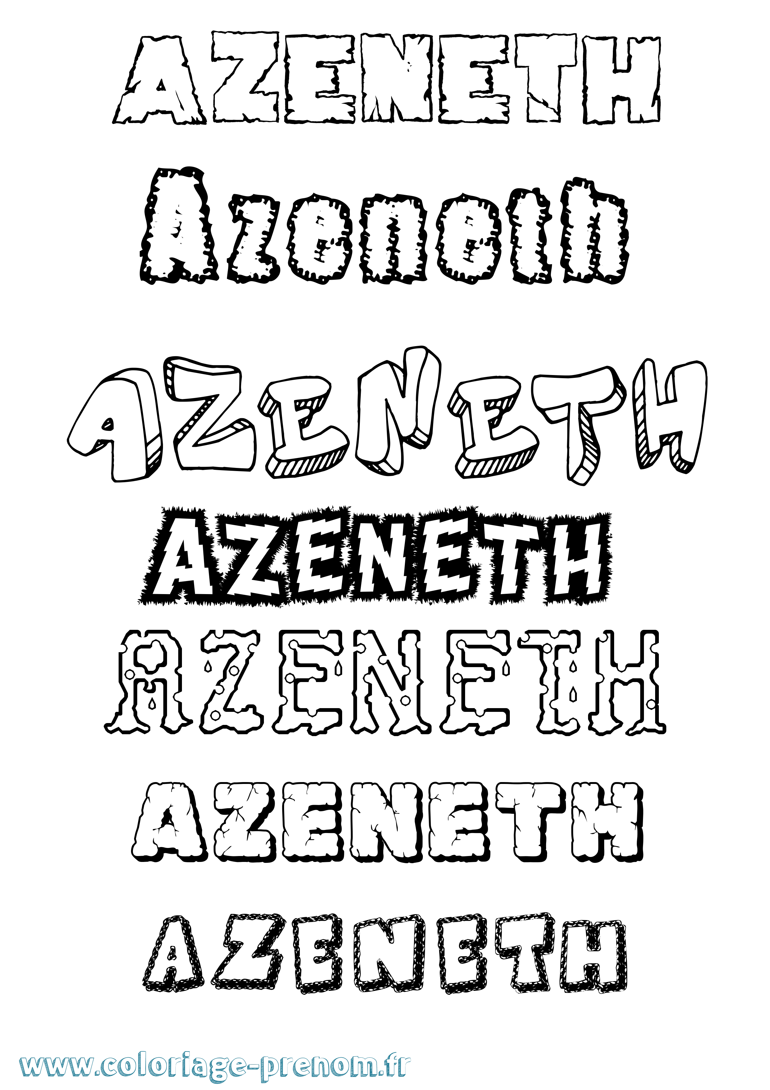 Coloriage prénom Azeneth Destructuré