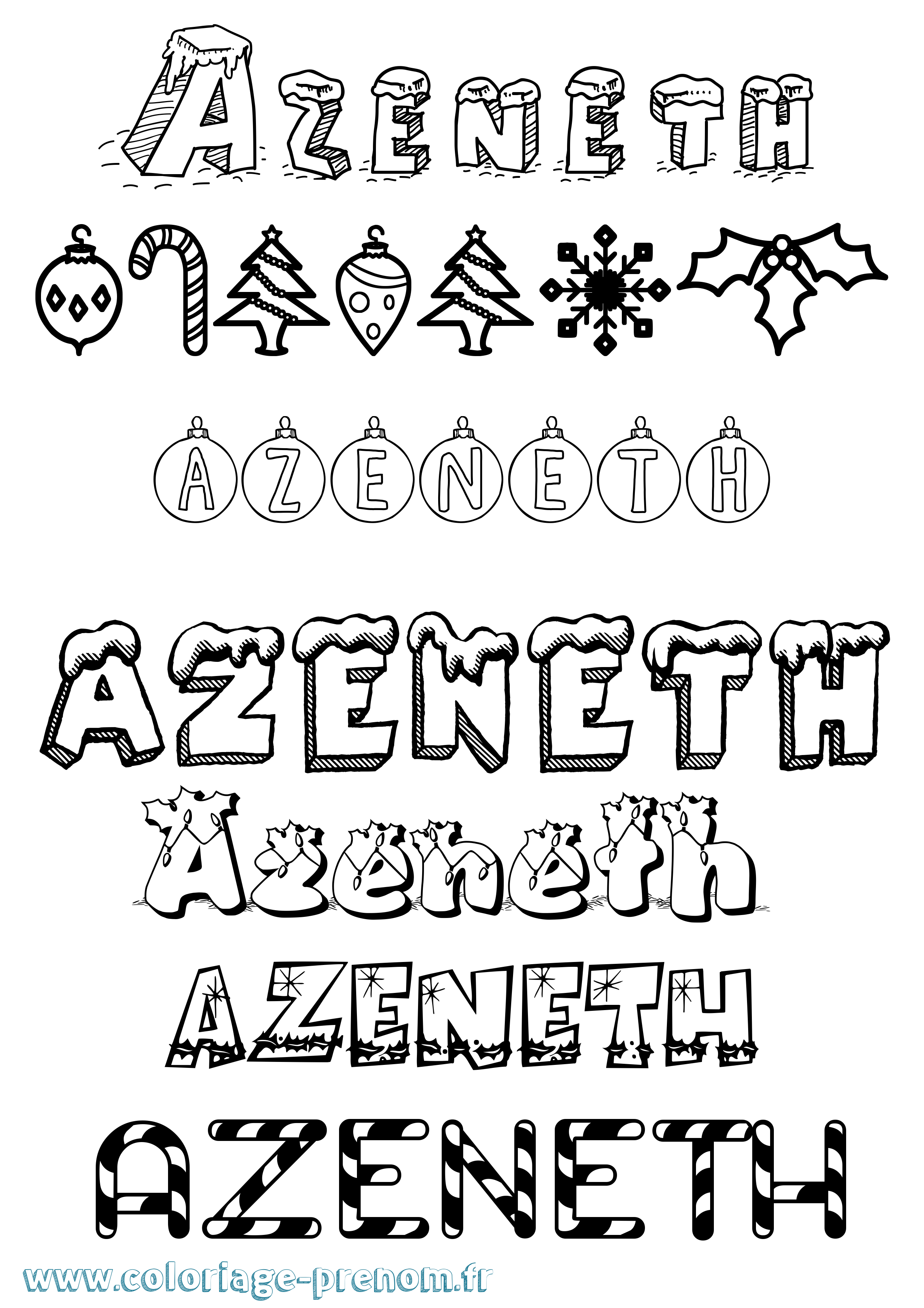 Coloriage prénom Azeneth Noël