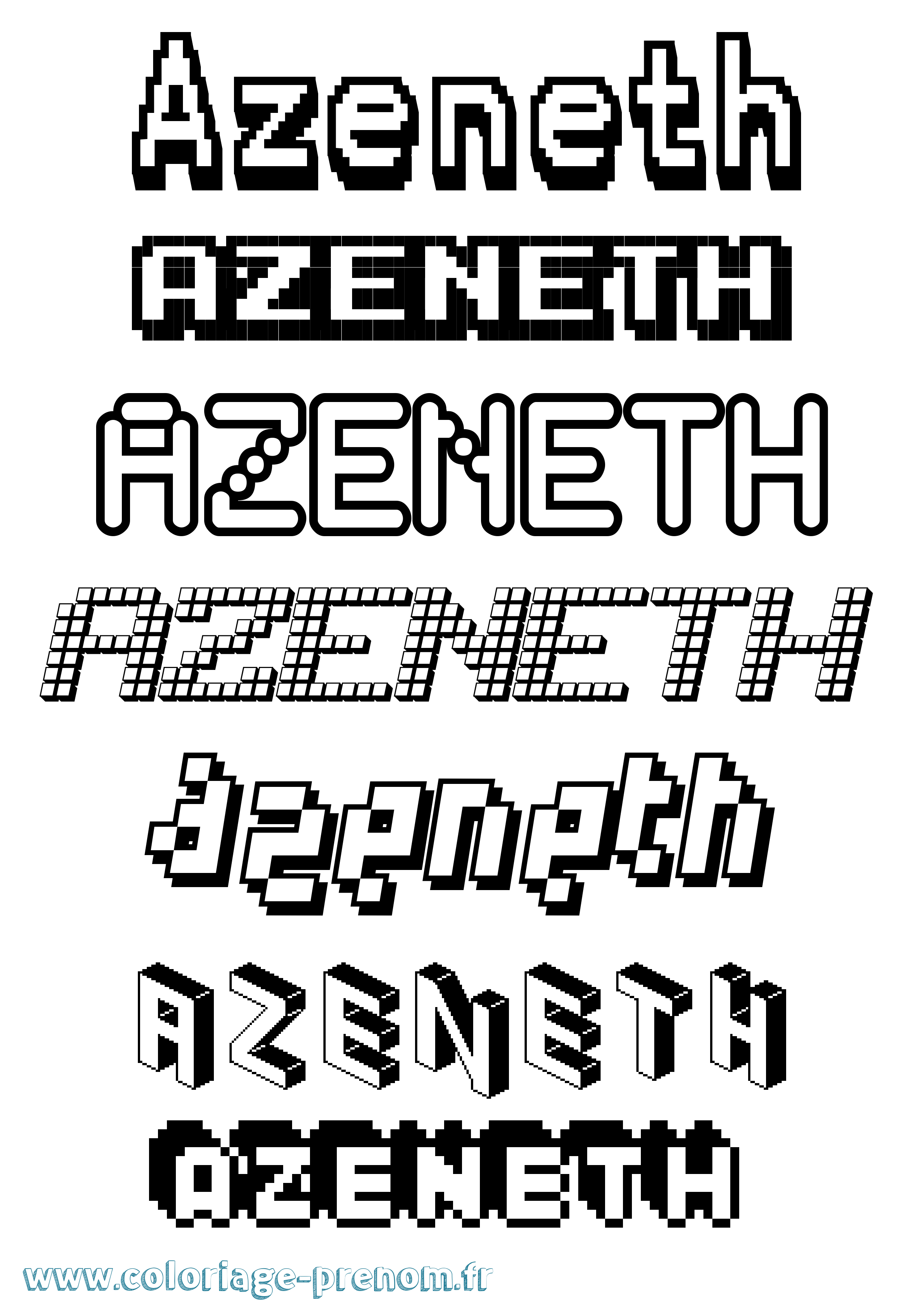 Coloriage prénom Azeneth Pixel