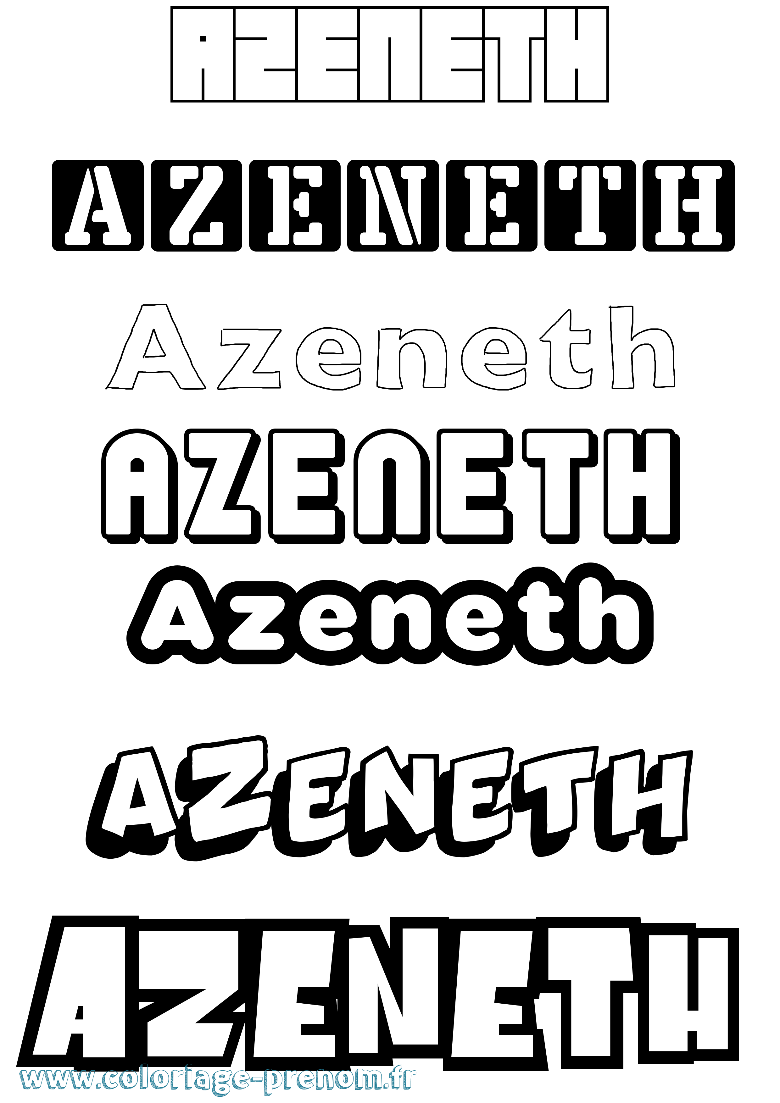 Coloriage prénom Azeneth Simple