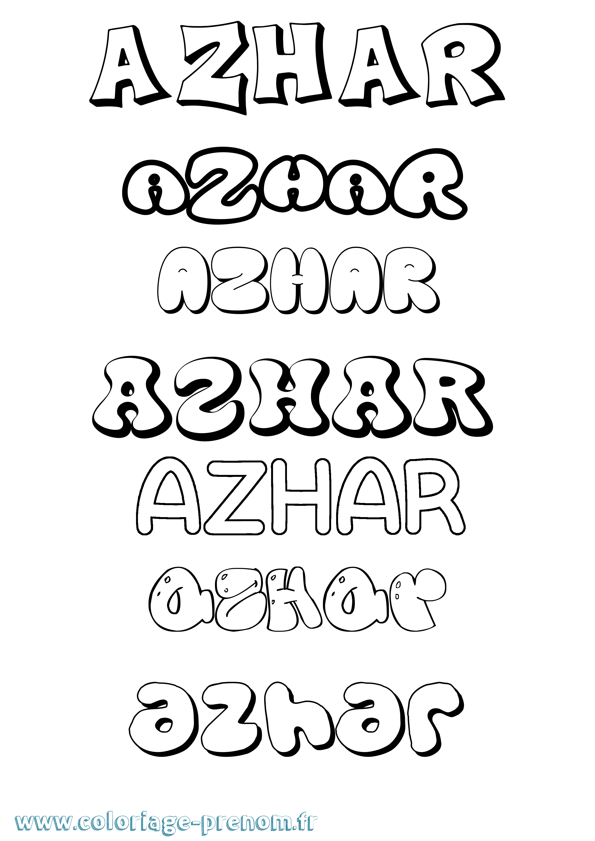 Coloriage prénom Azhar Bubble