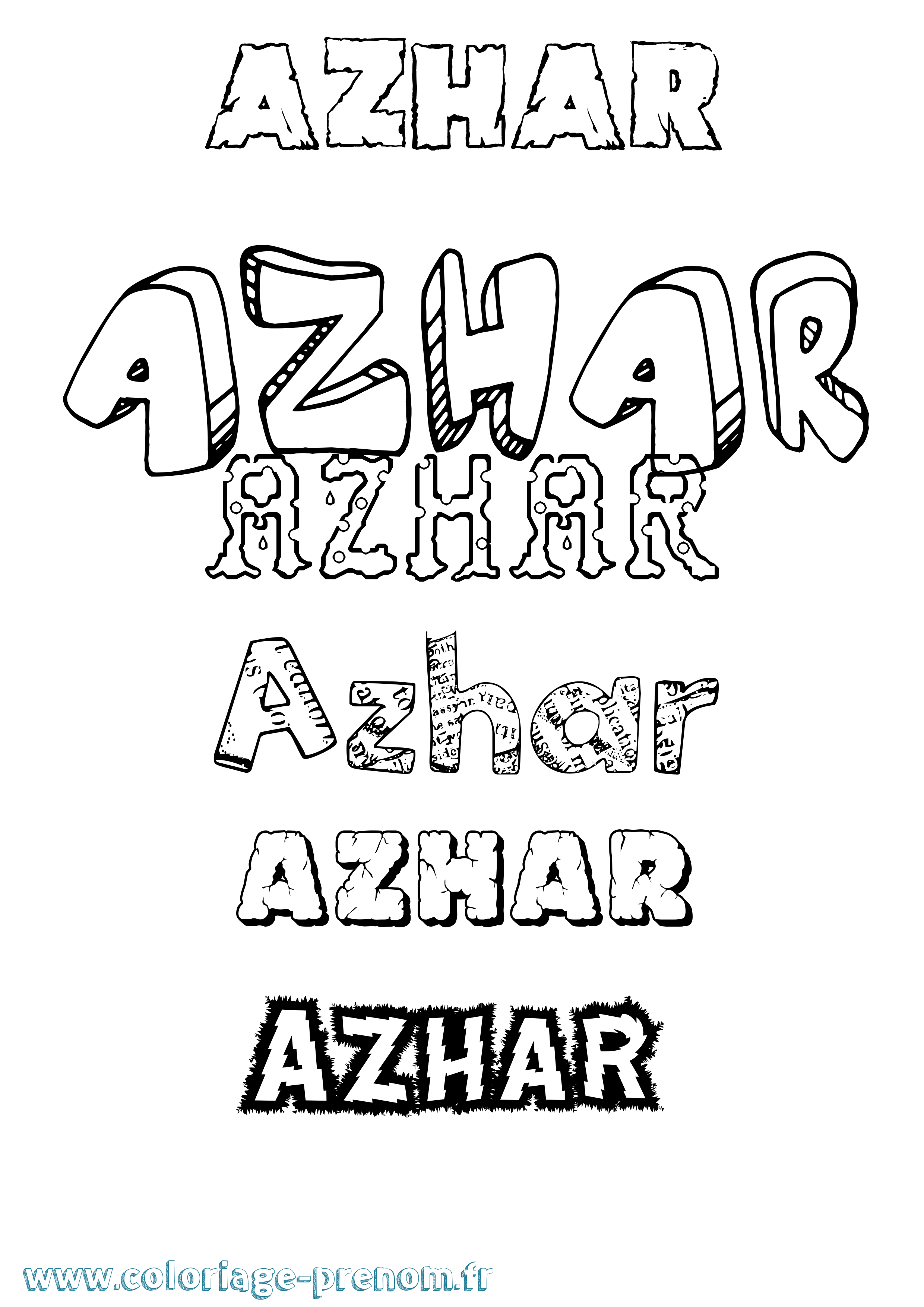 Coloriage prénom Azhar Destructuré