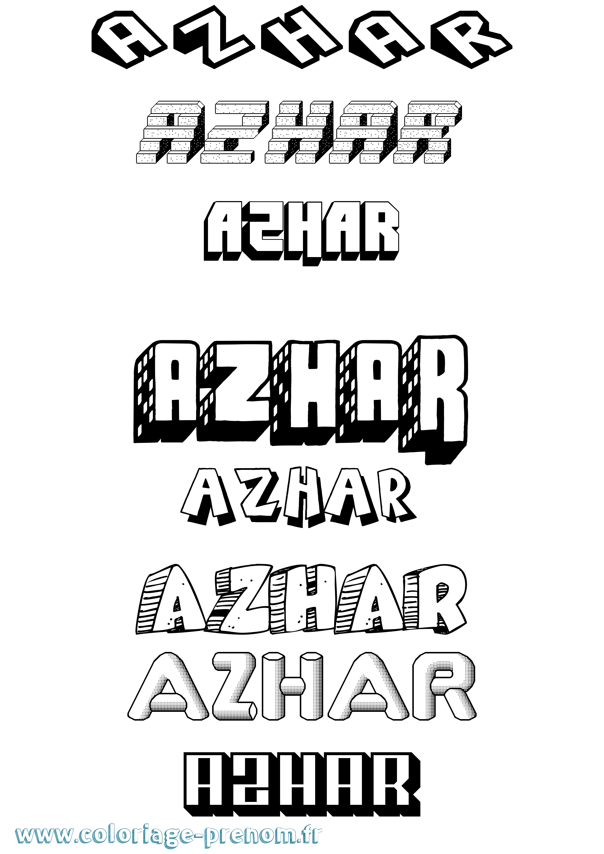 Coloriage prénom Azhar Effet 3D