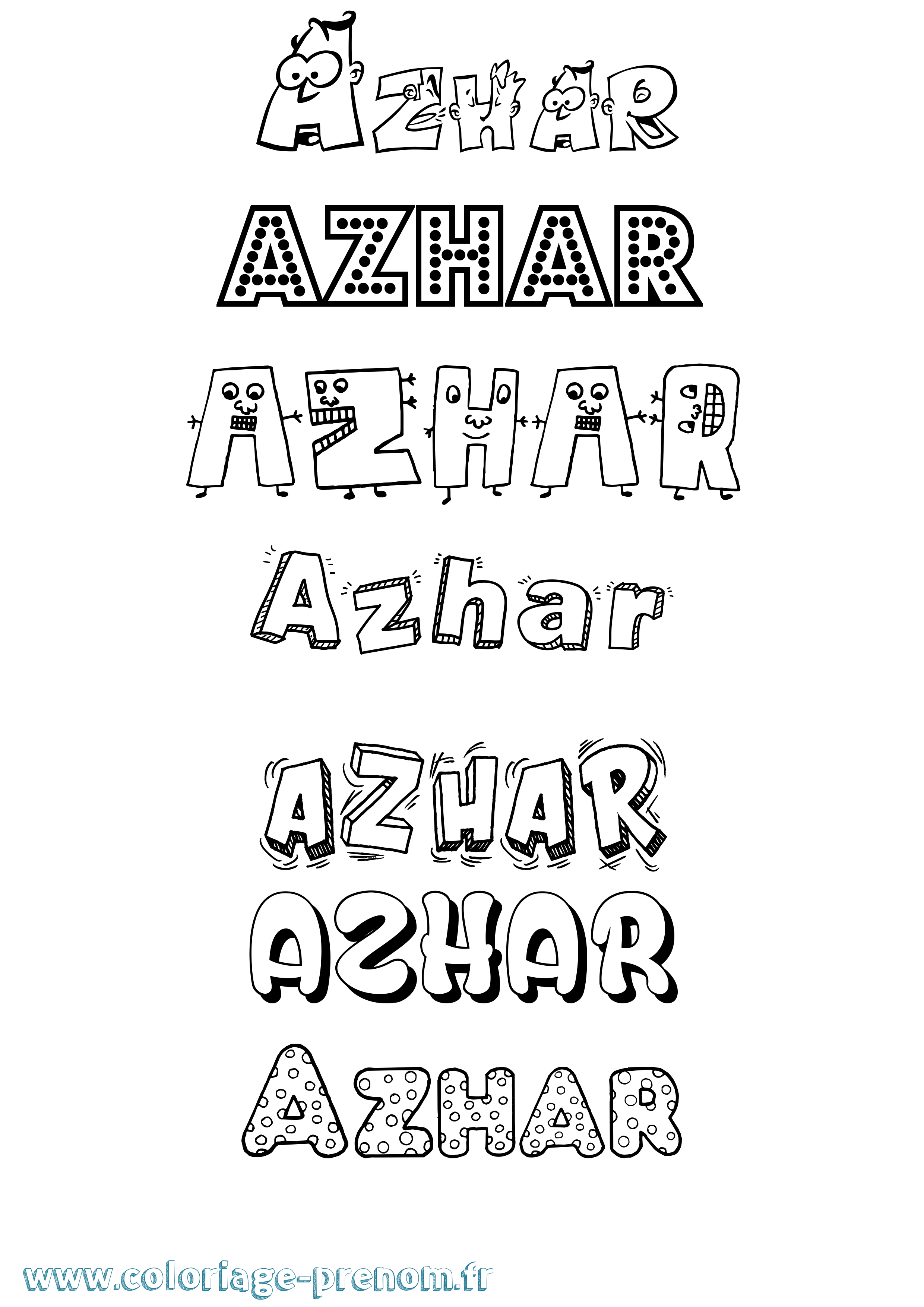 Coloriage prénom Azhar Fun