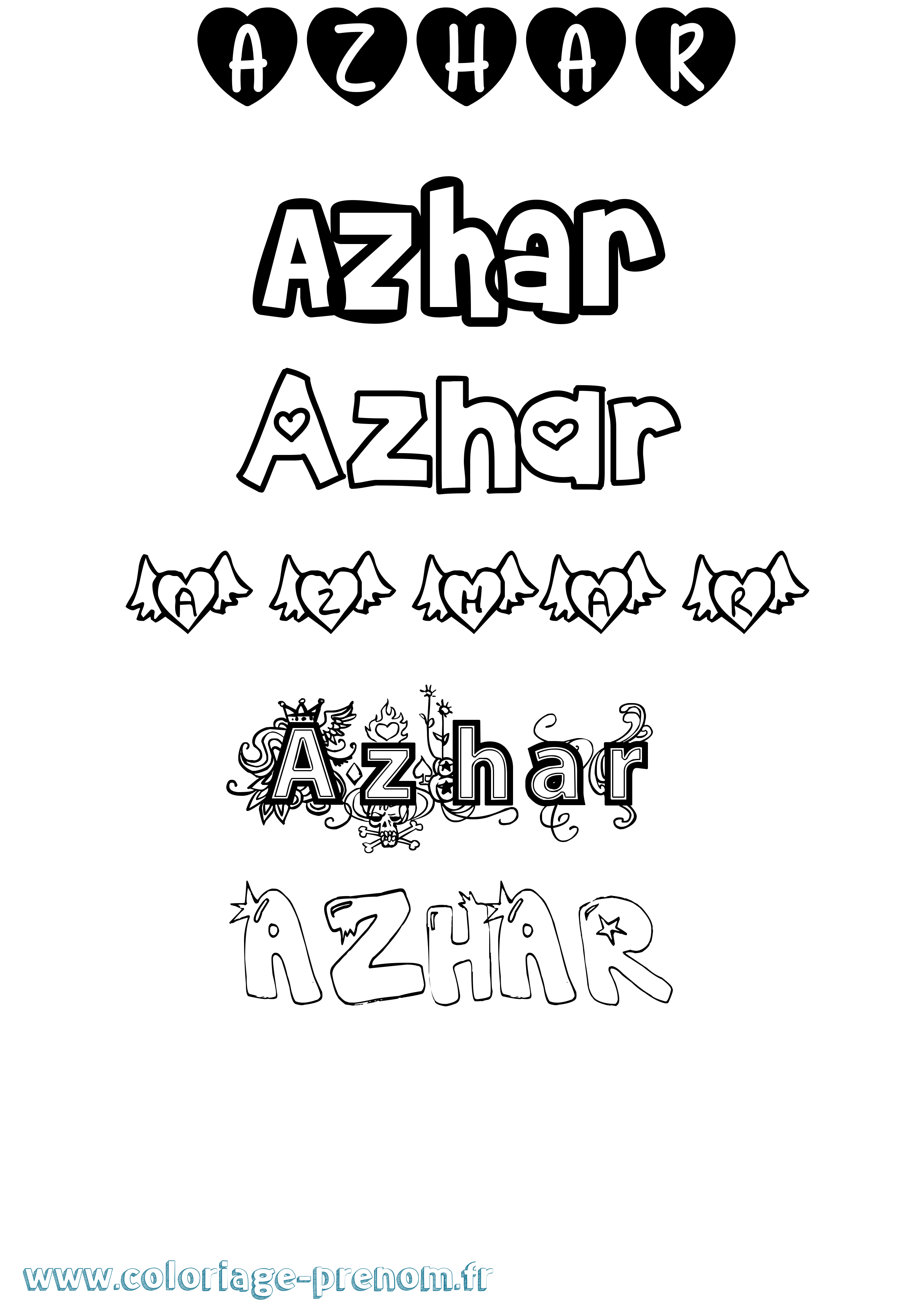 Coloriage prénom Azhar Girly