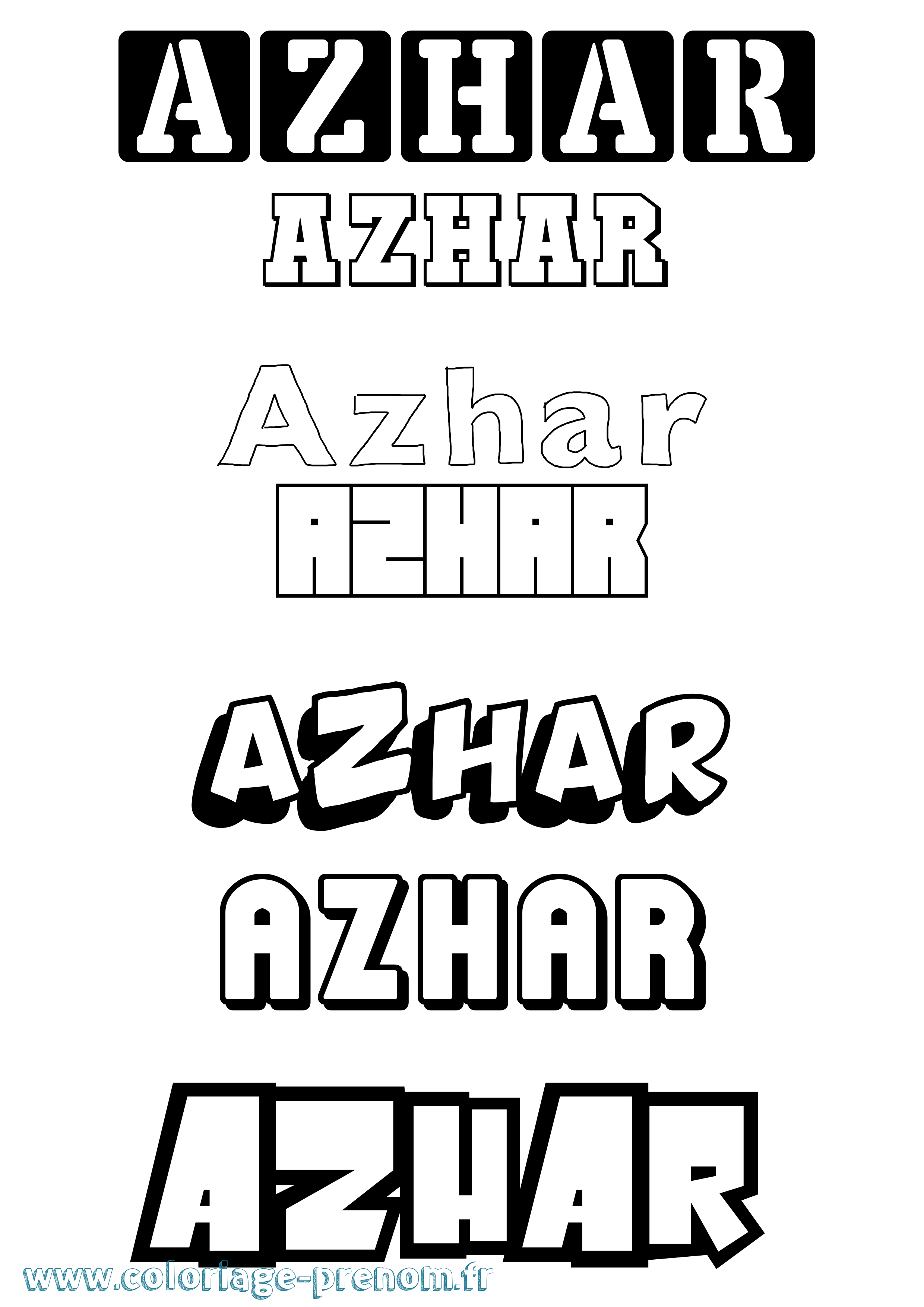 Coloriage prénom Azhar Simple