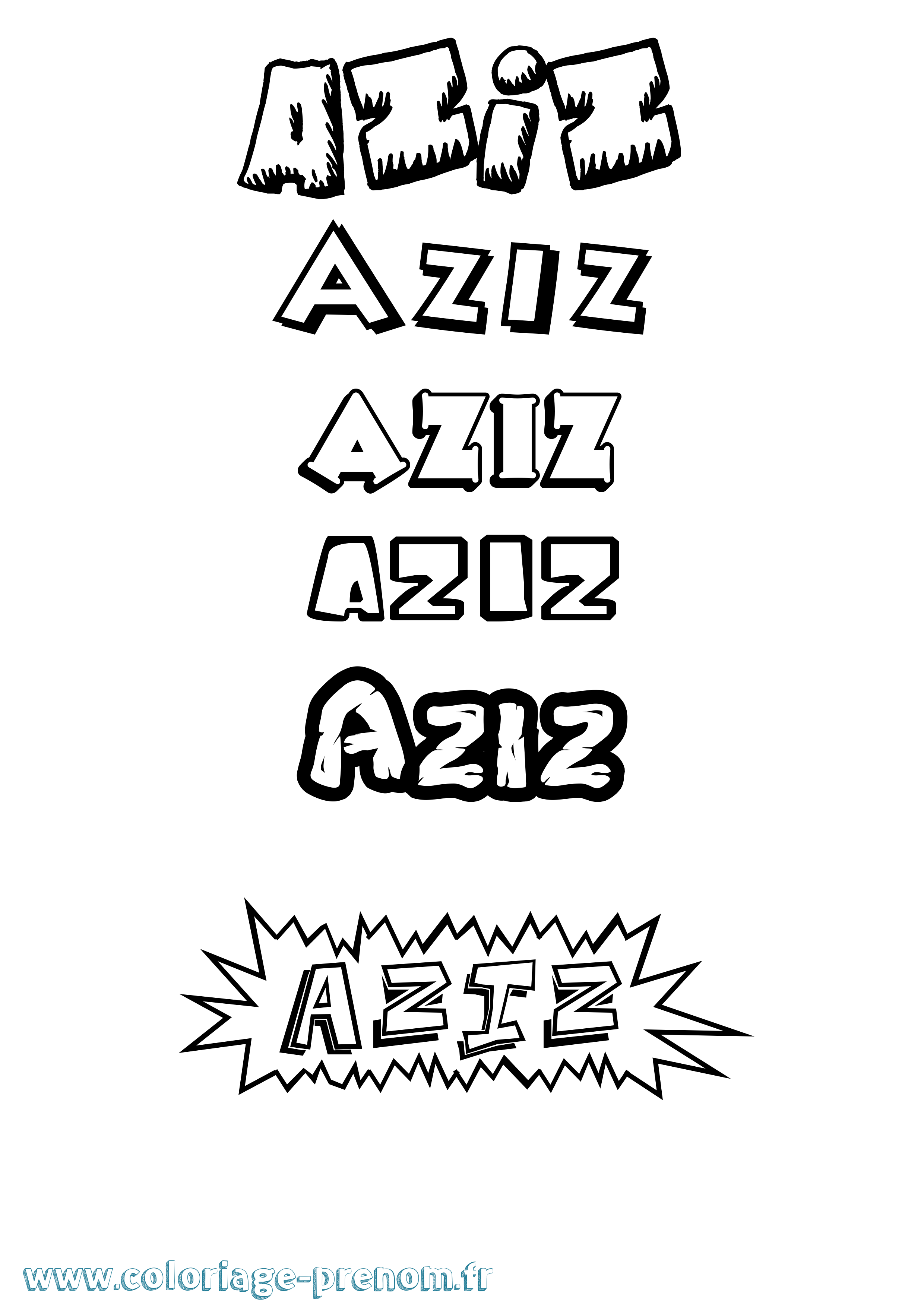 Coloriage prénom Aziz Dessin Animé