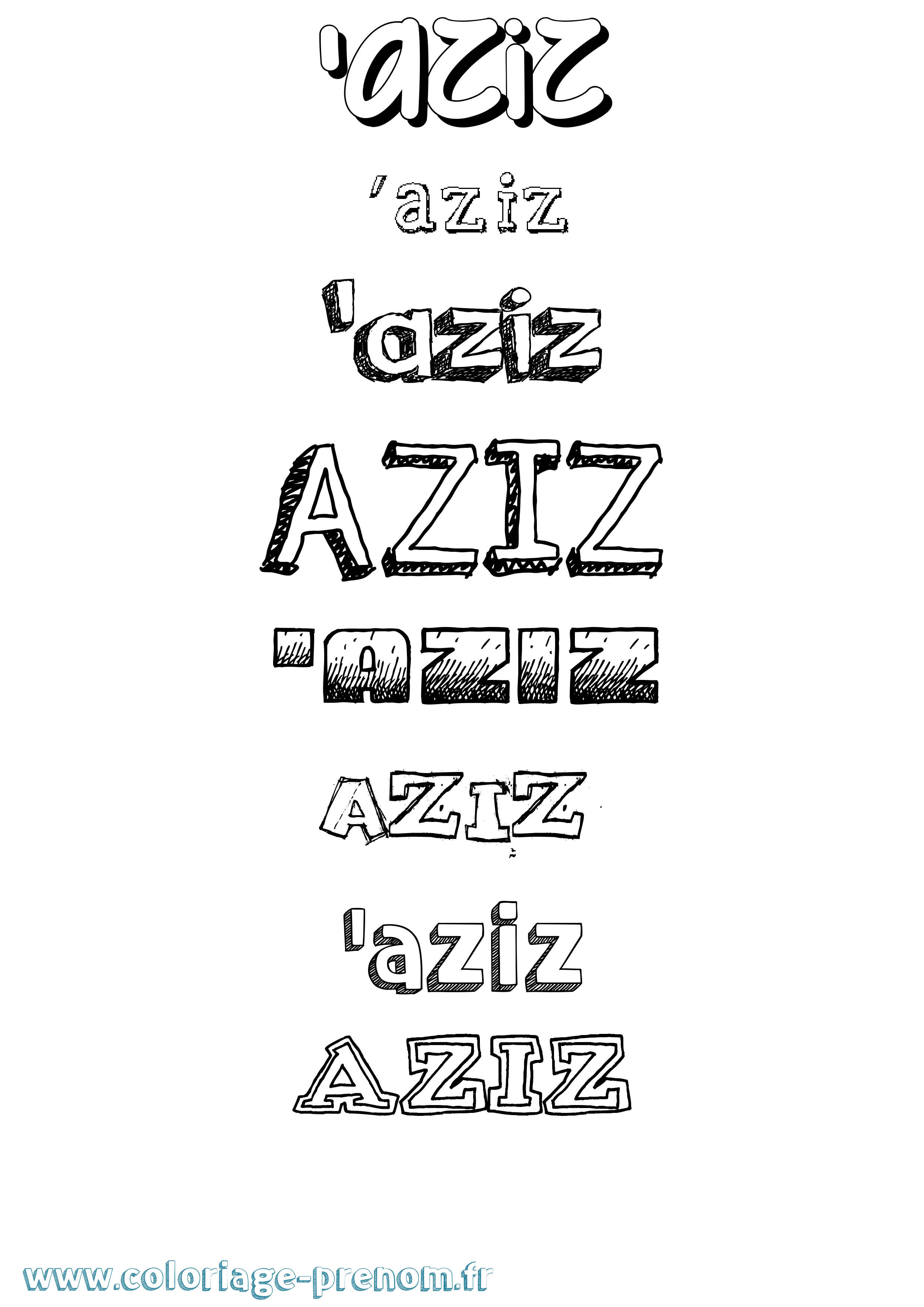Coloriage prénom 'Aziz Dessiné