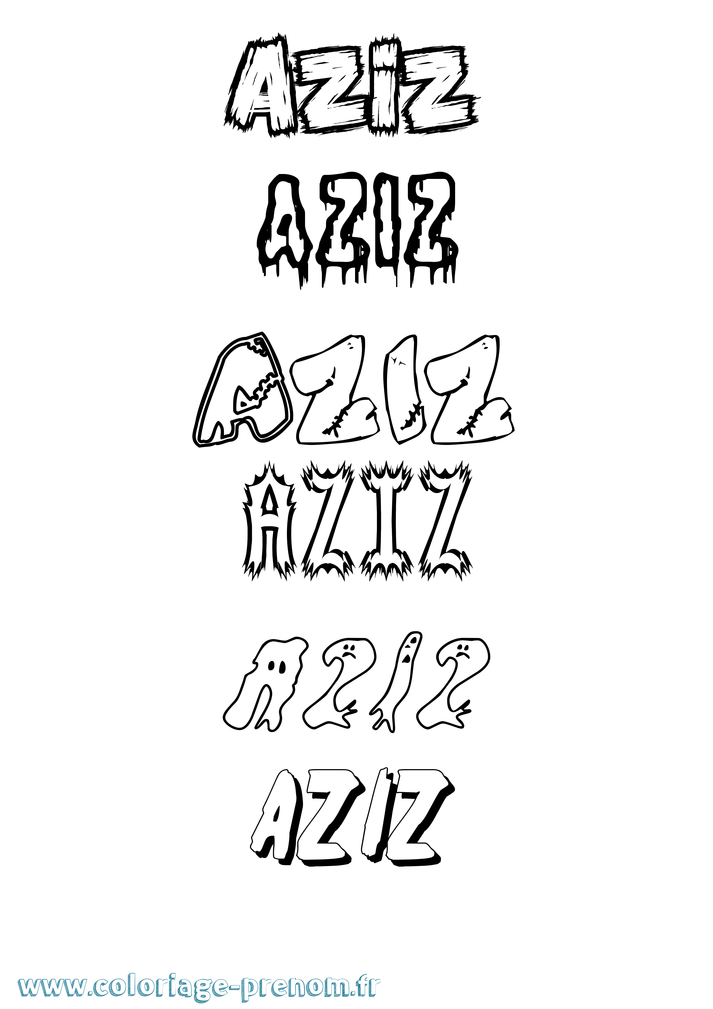 Coloriage prénom Aziz Frisson