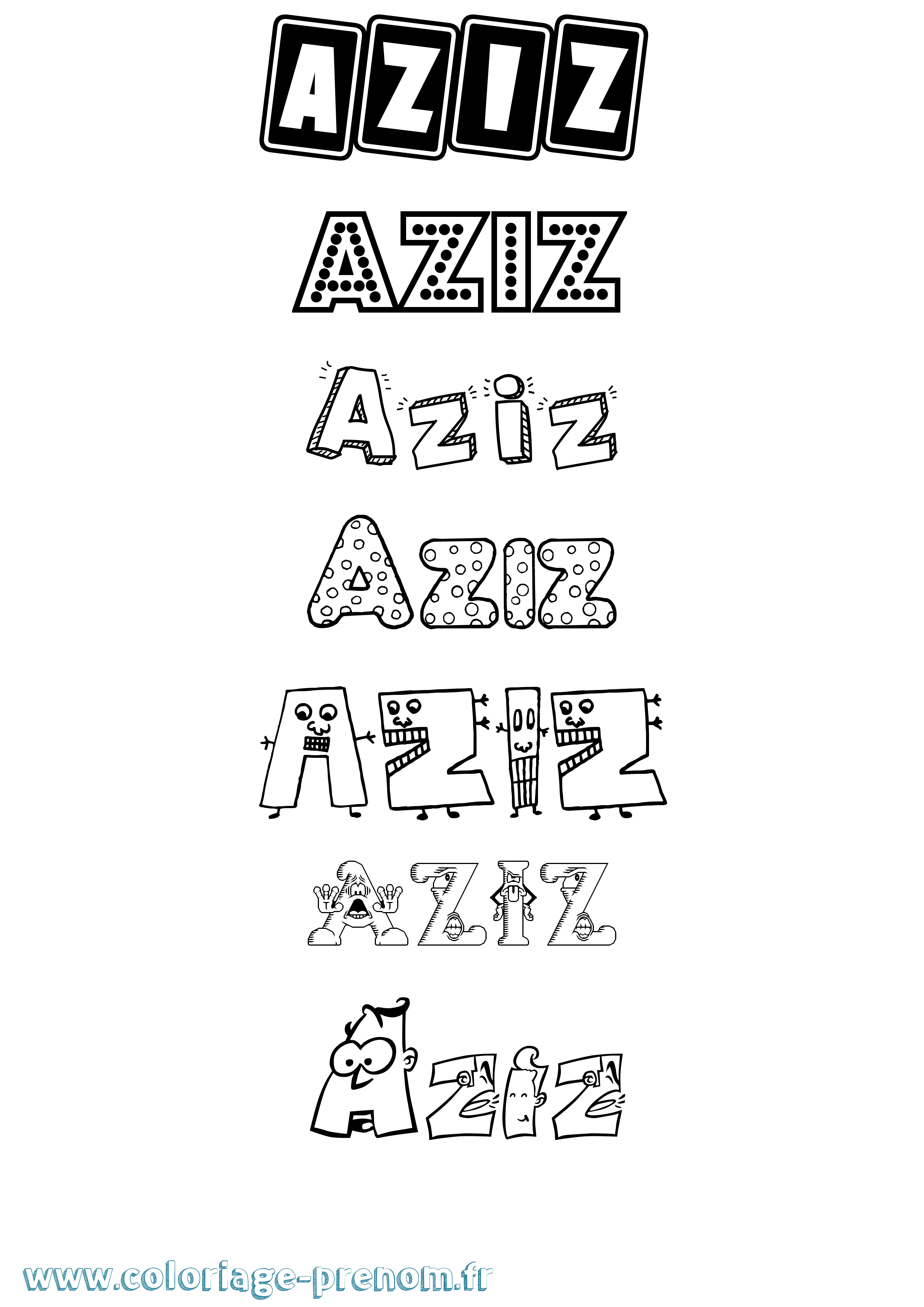Coloriage prénom Aziz Fun