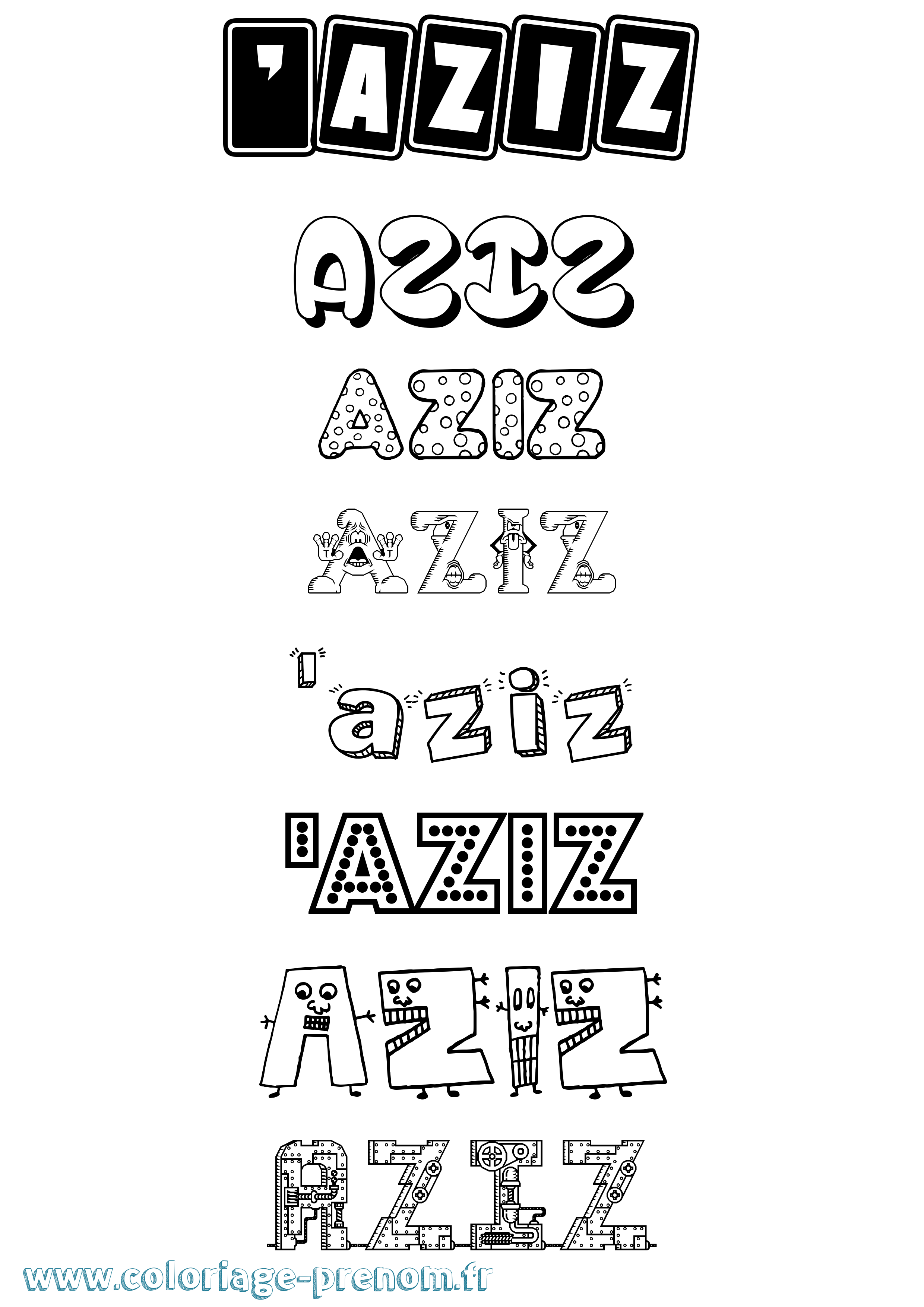 Coloriage prénom 'Aziz Fun