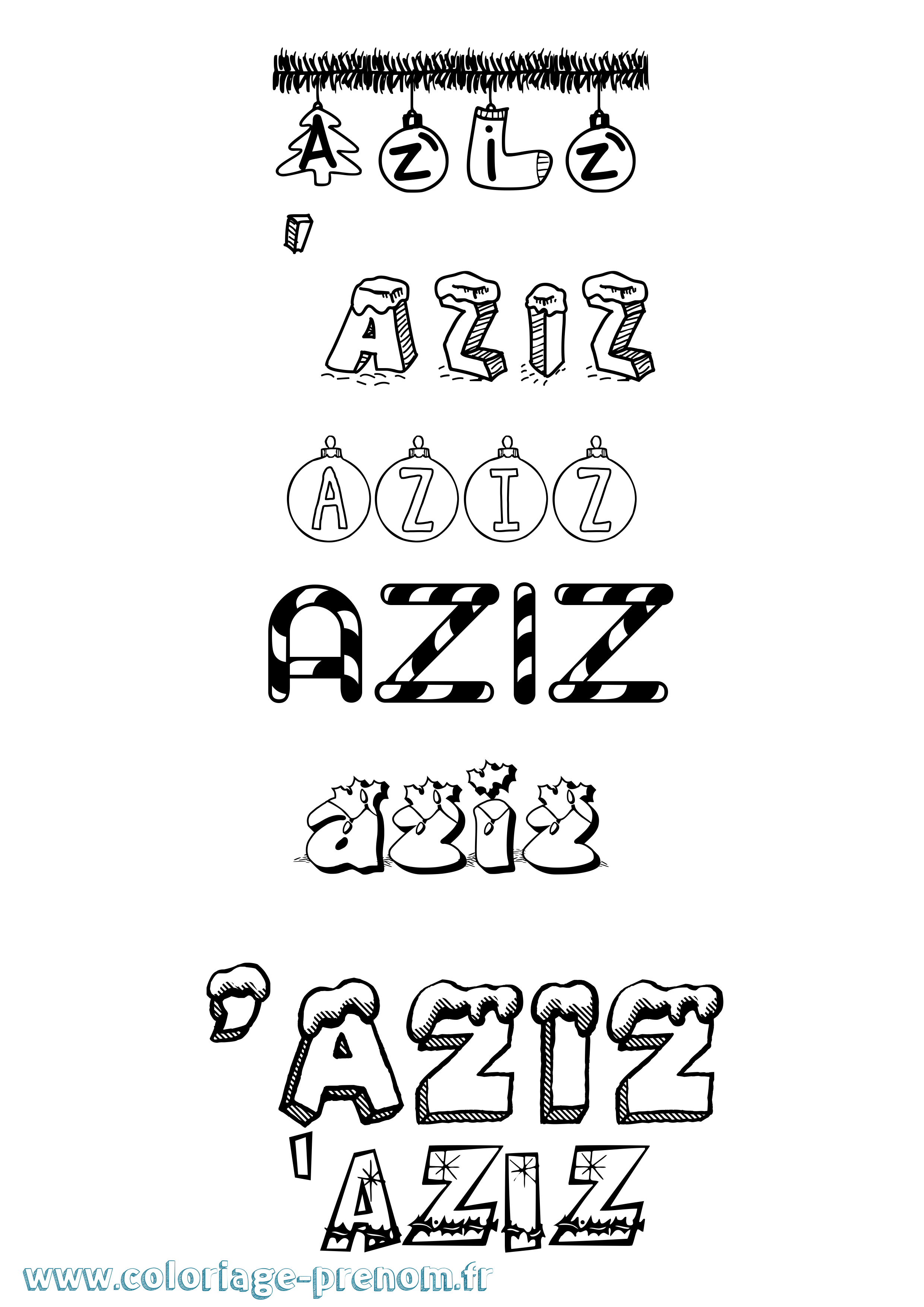 Coloriage prénom 'Aziz Noël