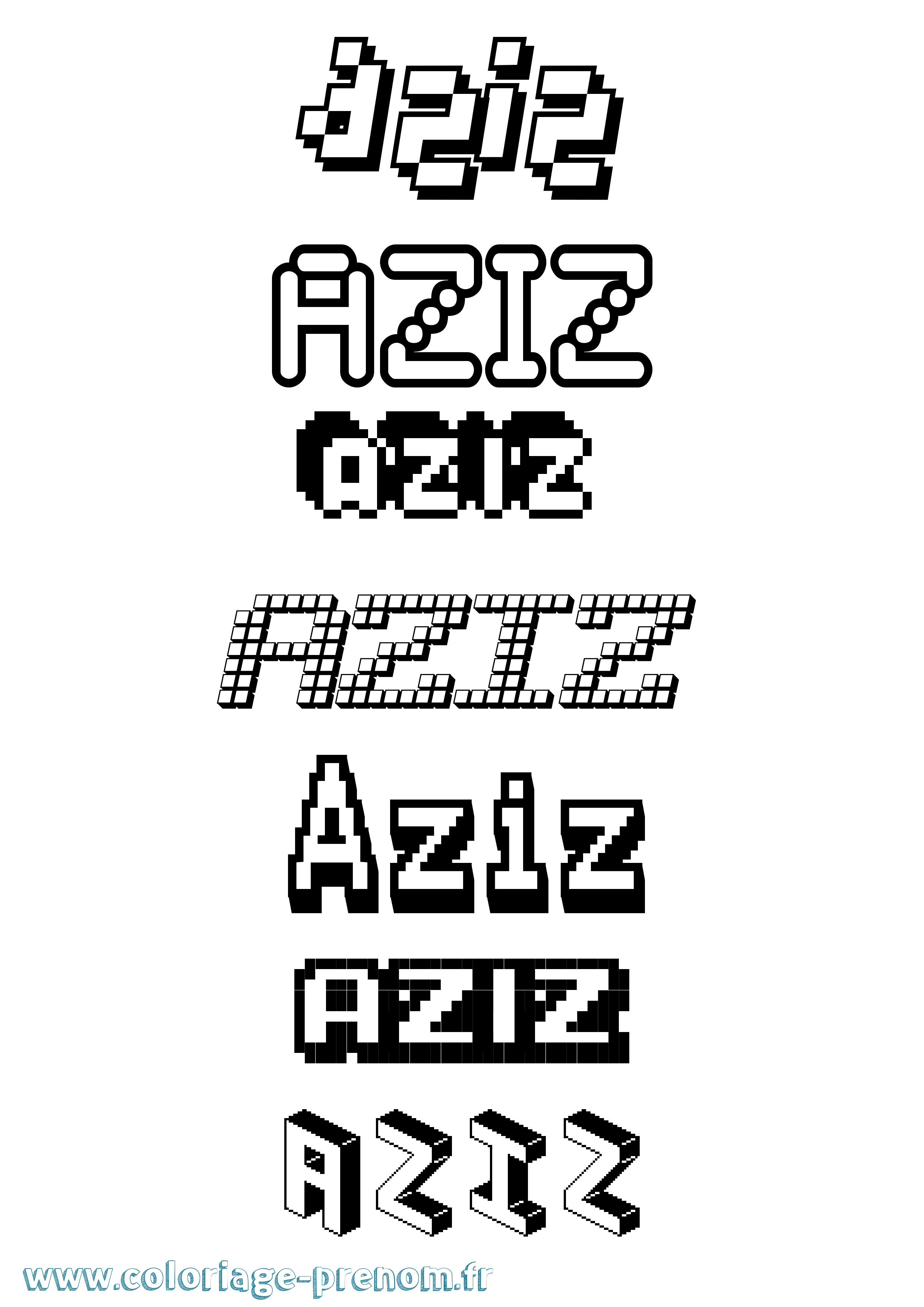 Coloriage prénom Aziz Pixel