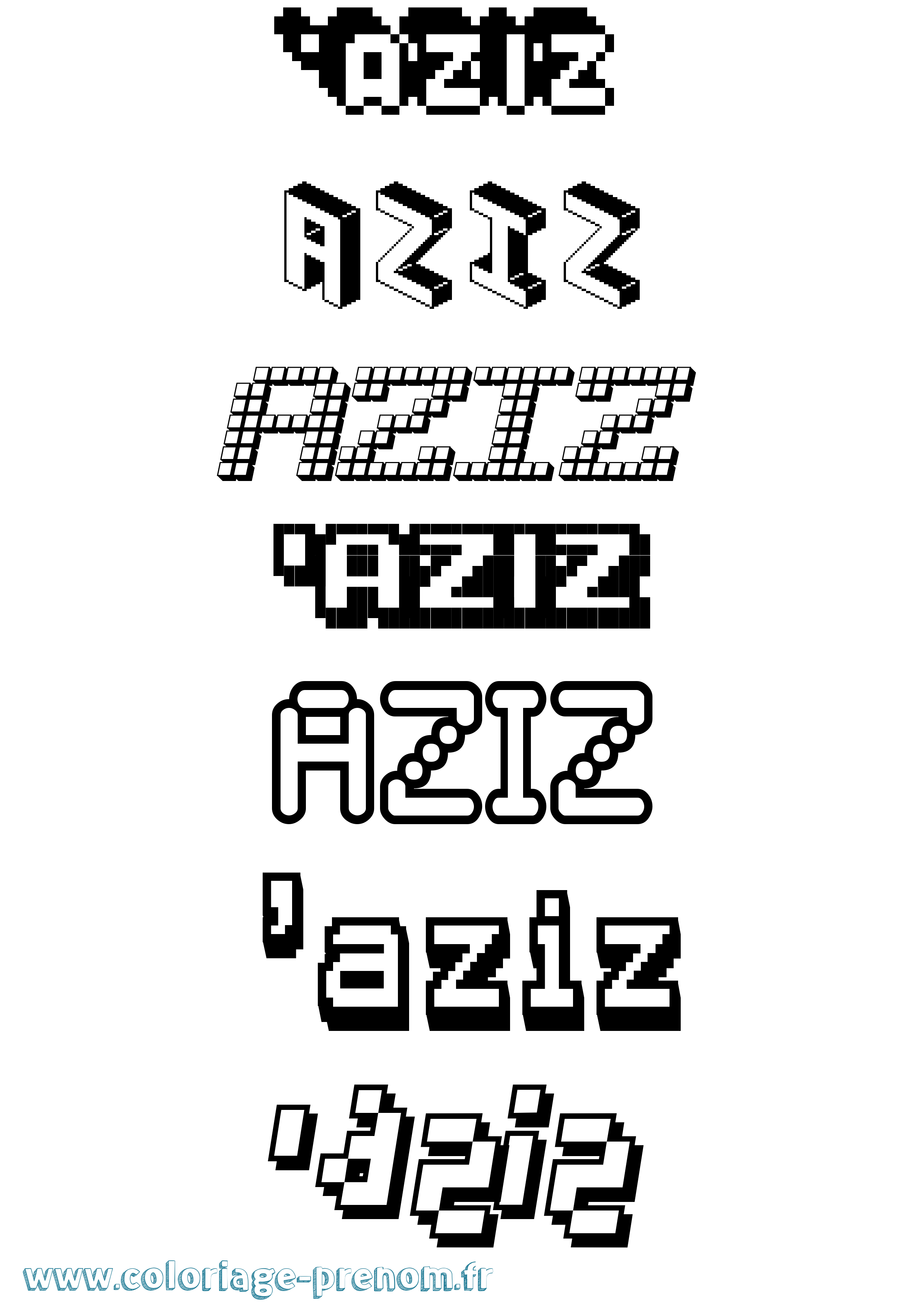Coloriage prénom 'Aziz Pixel