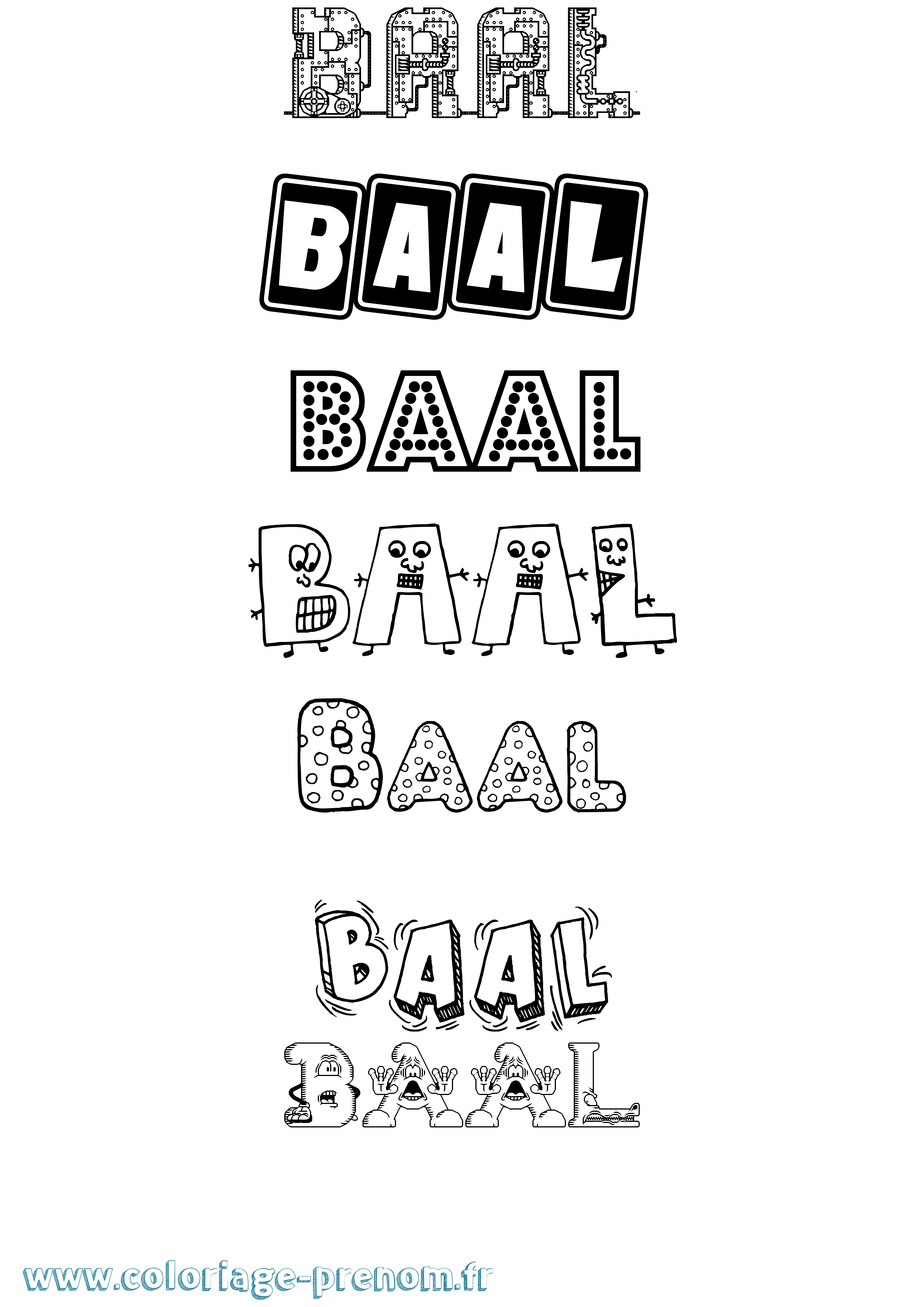 Coloriage prénom Baal Fun