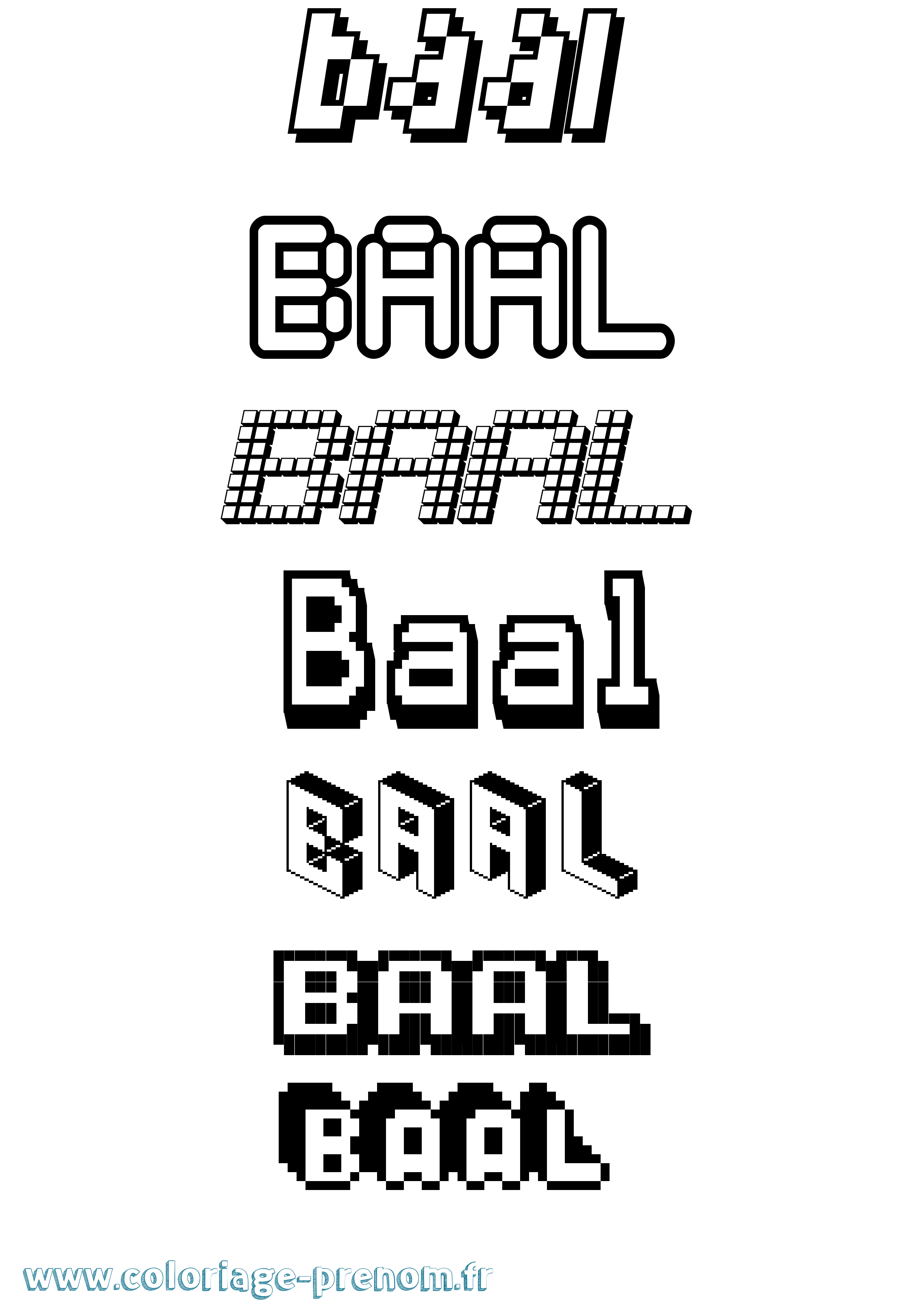 Coloriage prénom Baal Pixel
