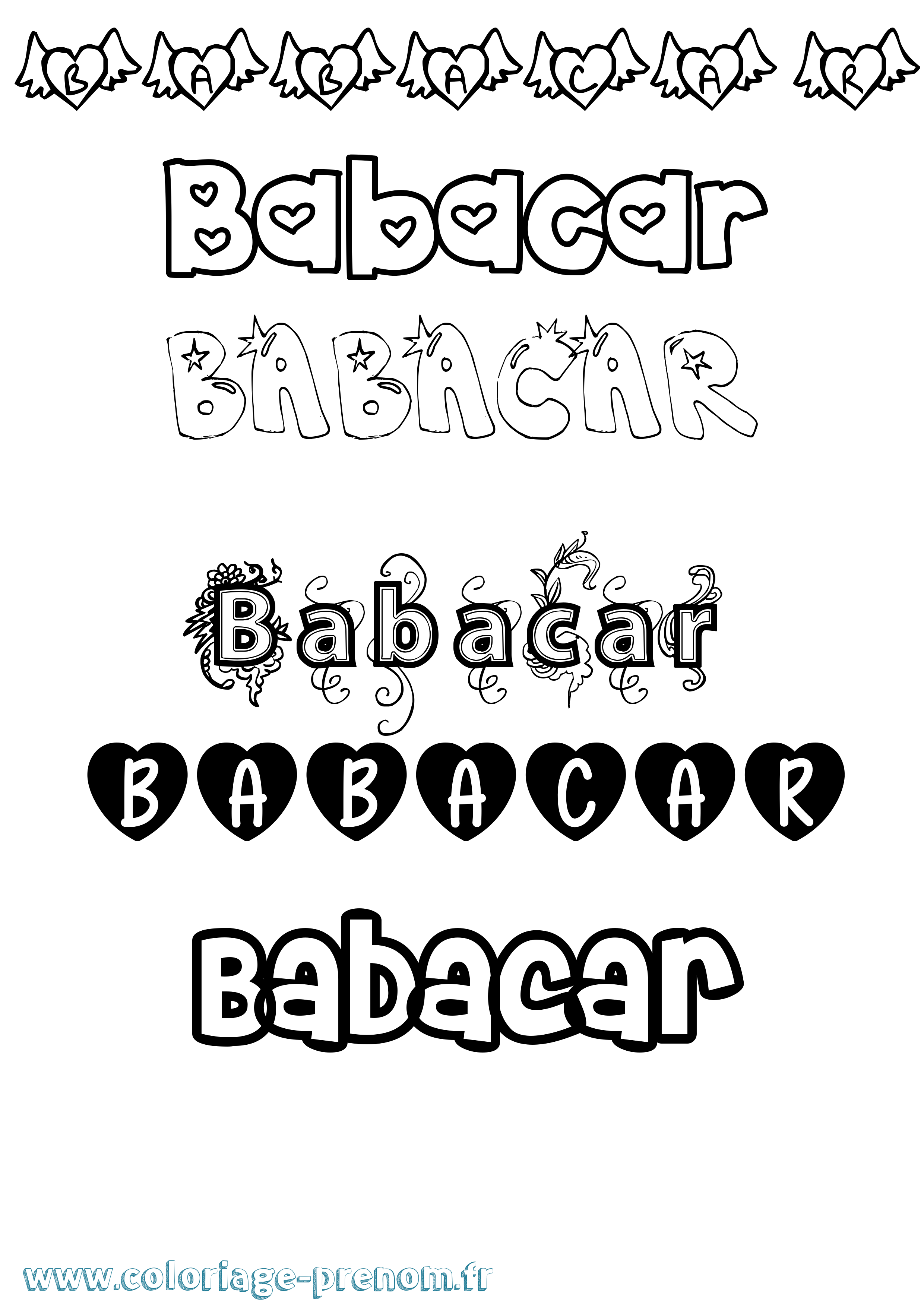 Coloriage prénom Babacar Girly