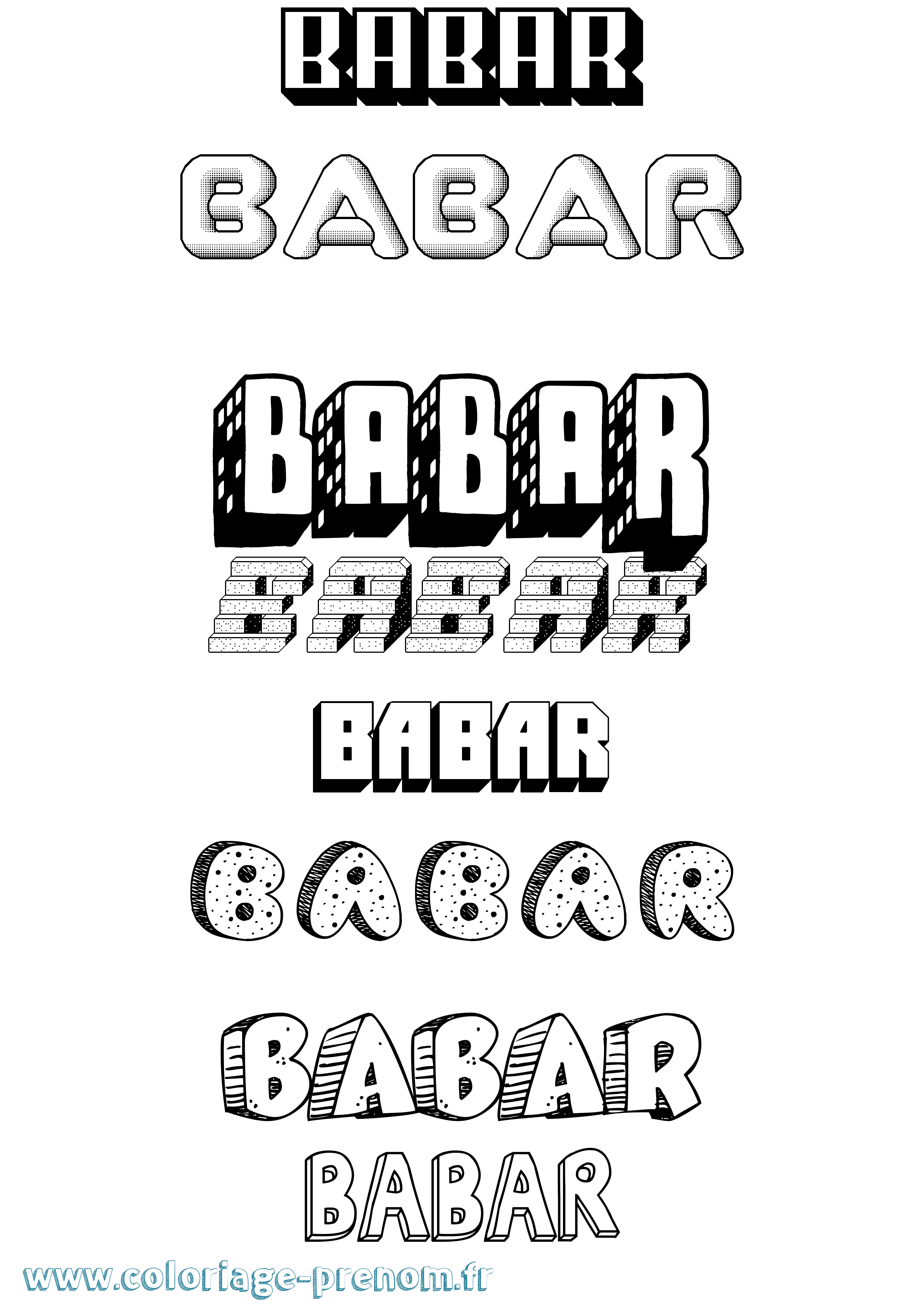 Coloriage Babar Effet 3D Coloriage prénom Babar Effet 3D