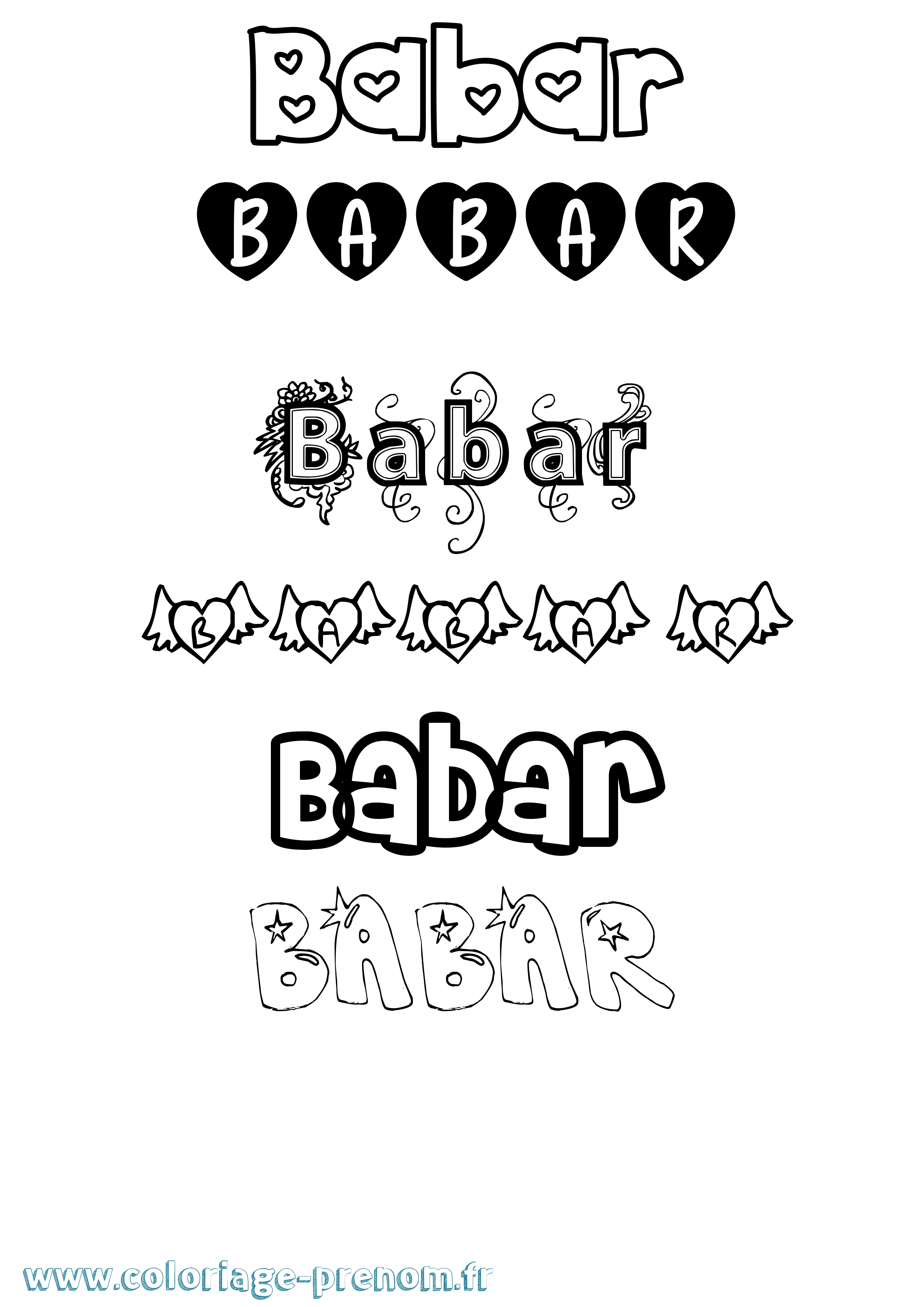 Coloriage Babar Girly Coloriage prénom Babar Girly