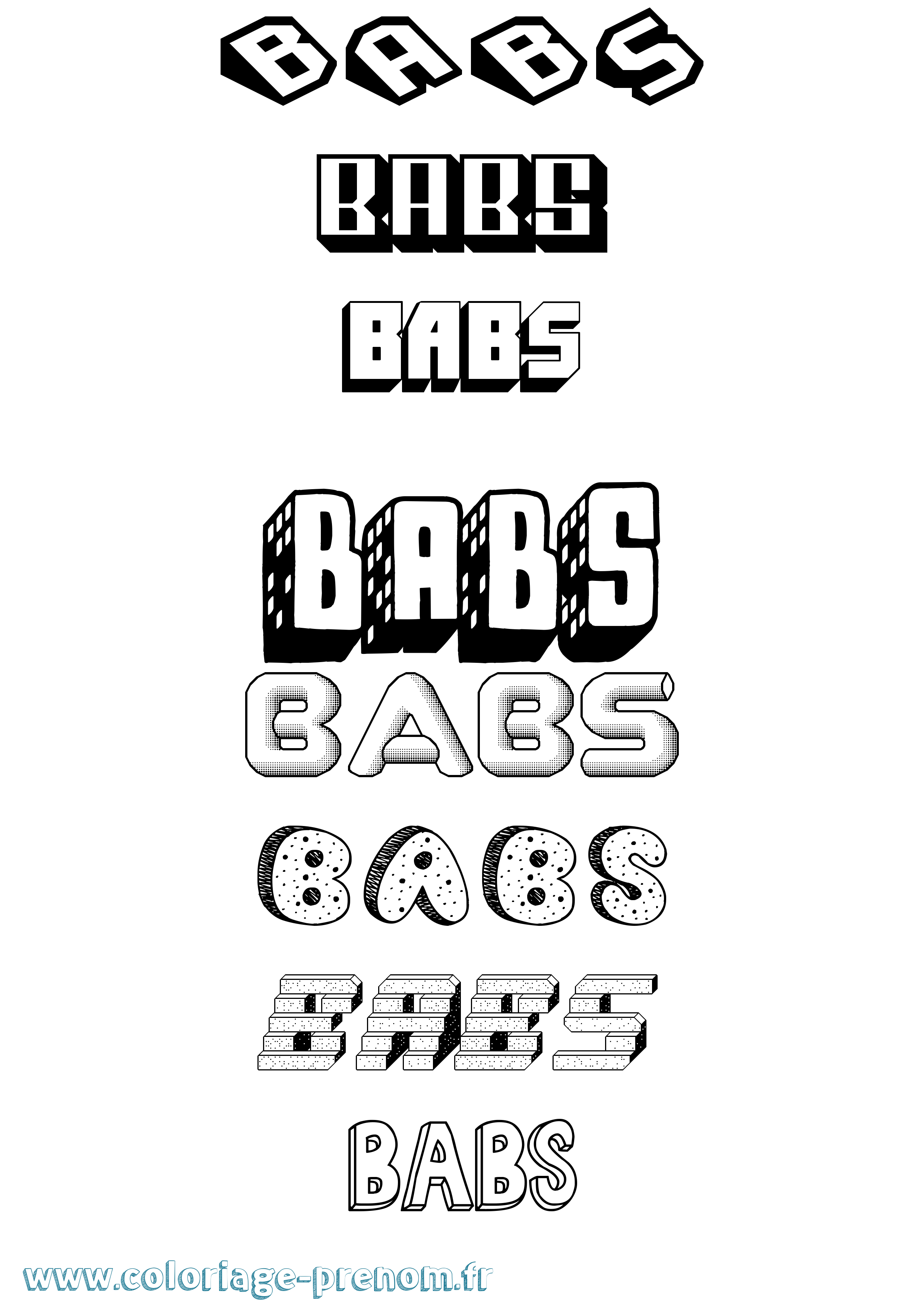 Coloriage Babs Effet 3D Coloriage prénom Babs Effet 3D