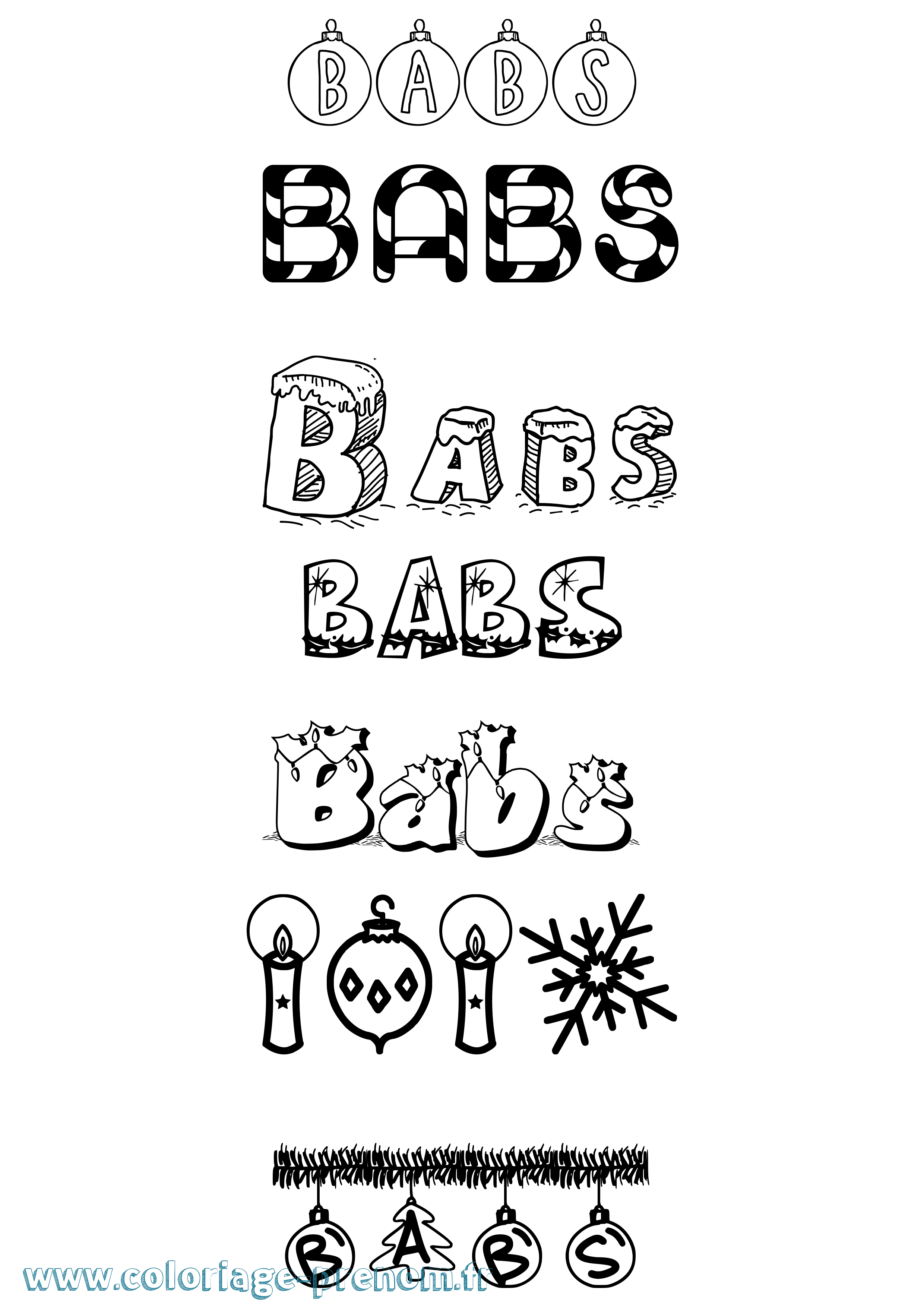 Coloriage Babs Noël Coloriage prénom Babs Noël