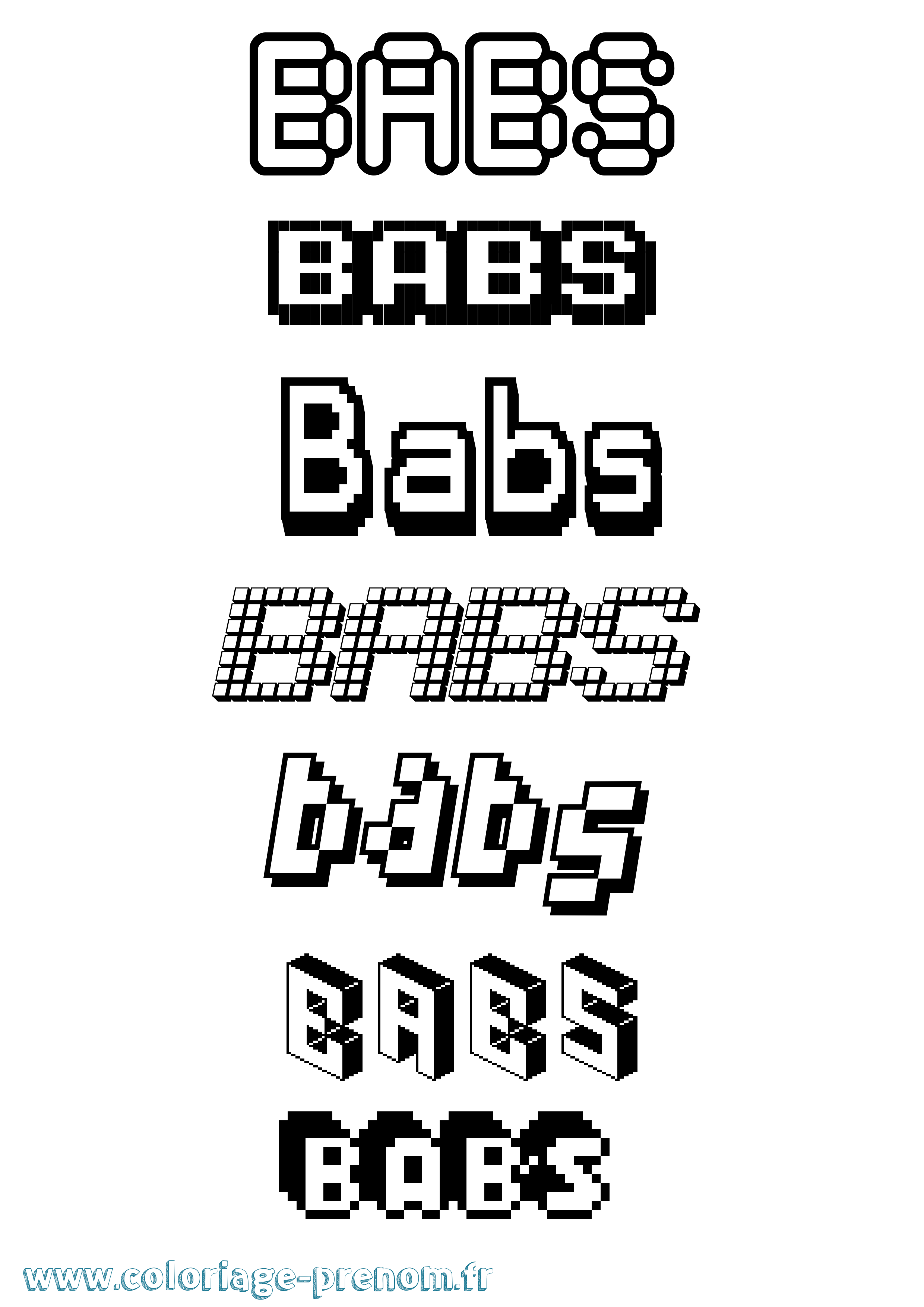 Coloriage prénom Babs Pixel