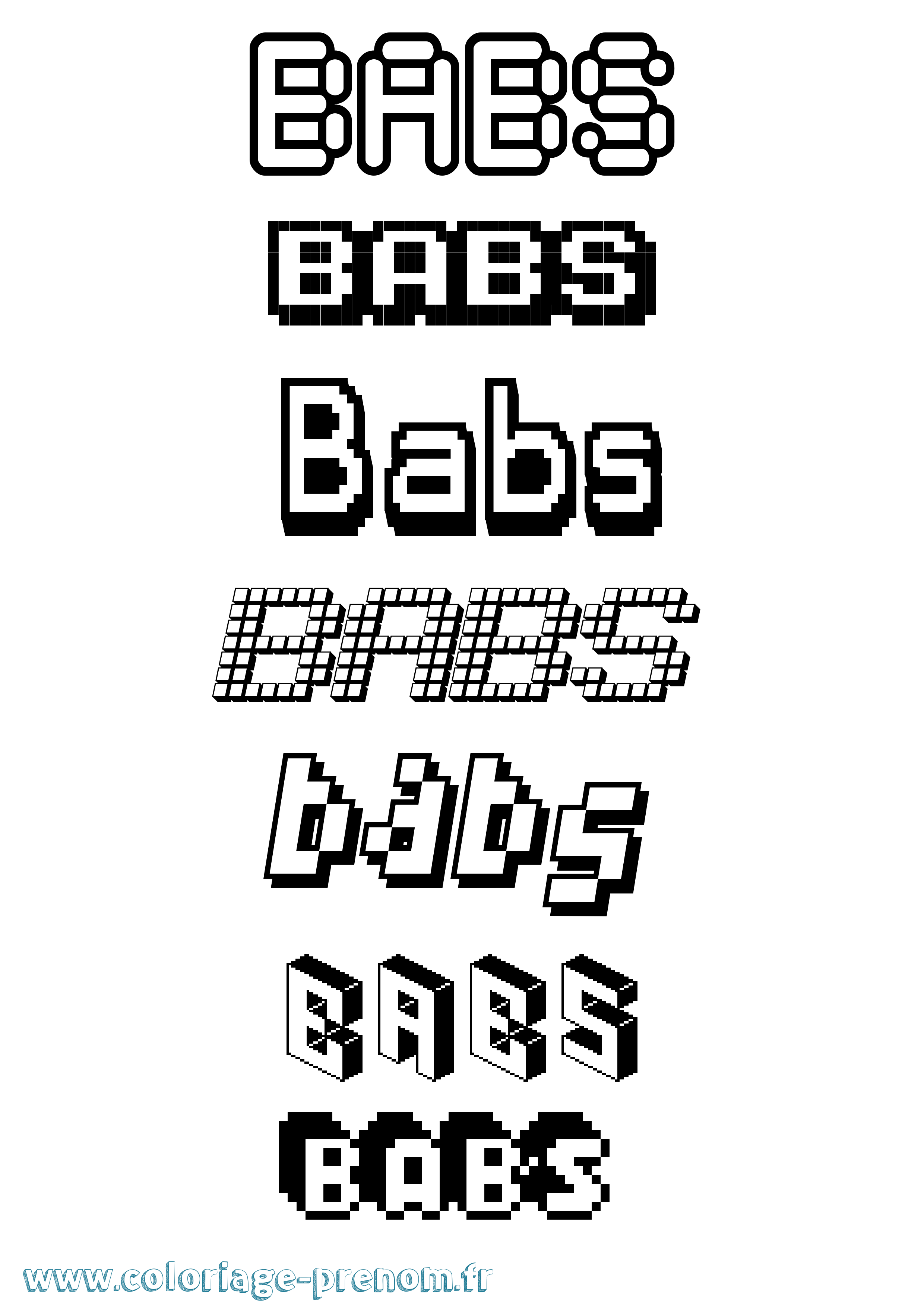 Coloriage Babs Pixel Coloriage prénom Babs Pixel