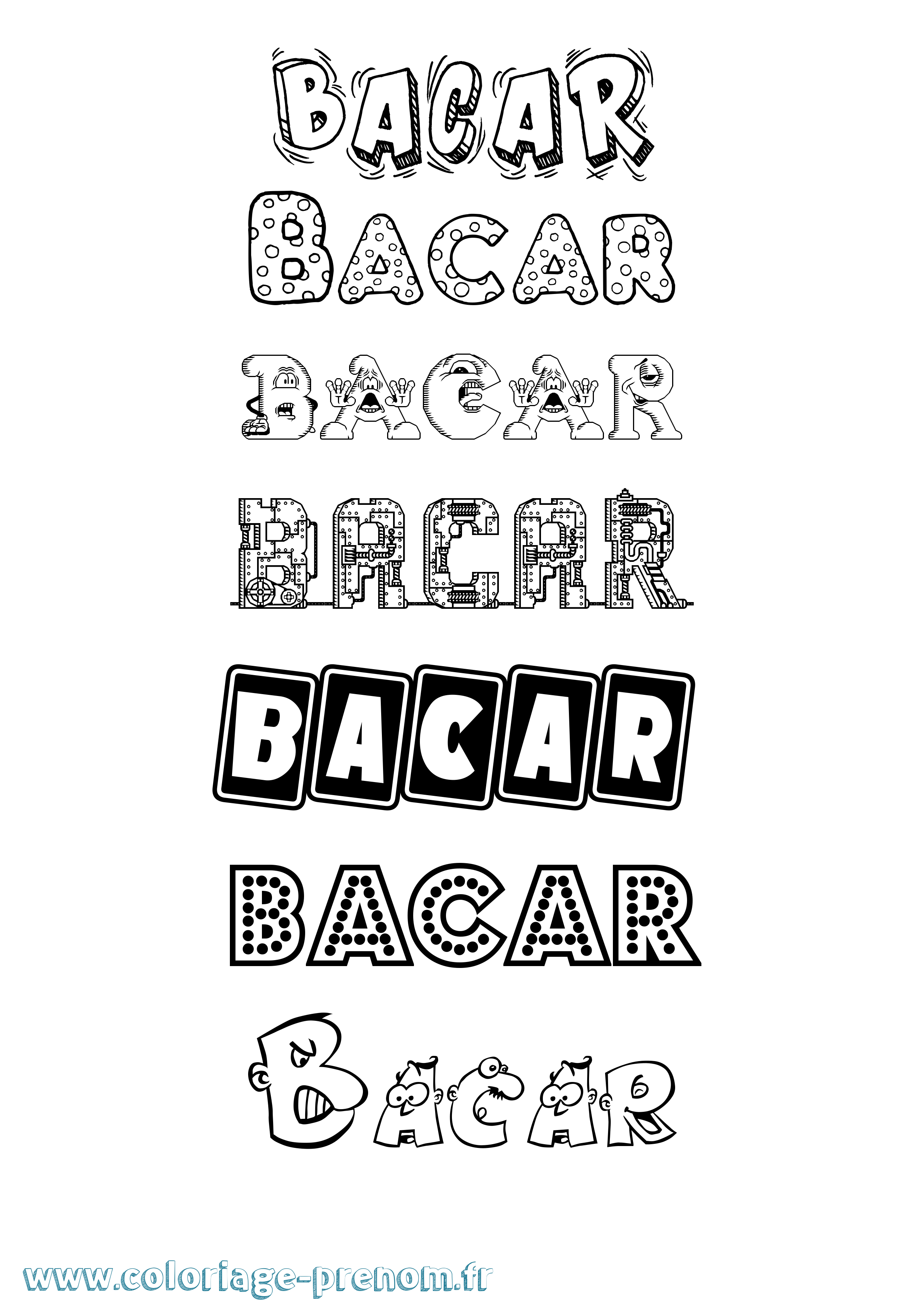 Coloriage prénom Bacar Fun
